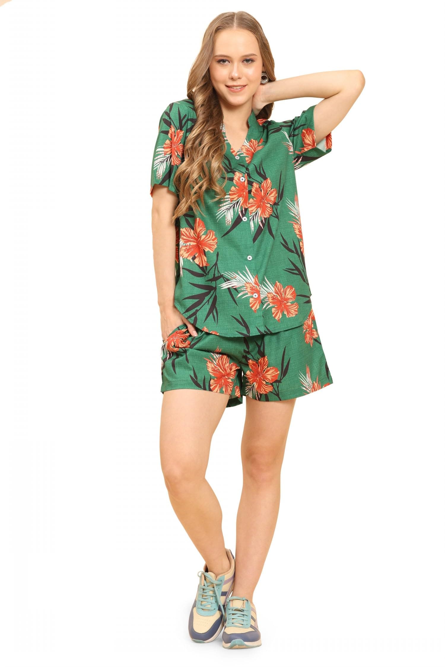 ENCIGER Womens Printed Casual Shirts and Shorts Set 2-Piece Co Ord Set for Women Vacation Outfit