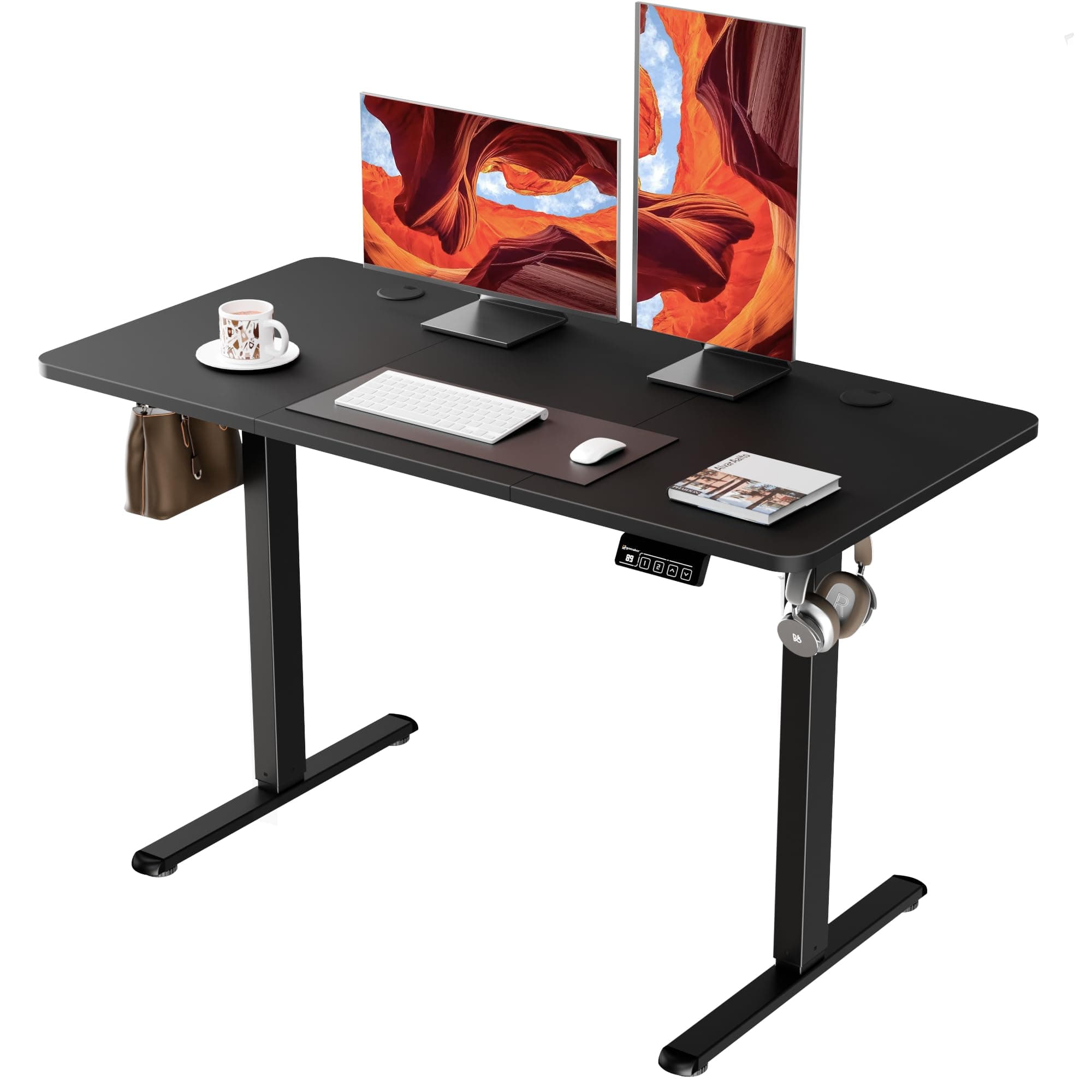 ERGOMAKER Electric Standing Desk 120x60cm (47.2"x23.6"), Height Adjustable Sit Stand Desk with Splice Board for Home Office, Computer Desk Memory Preset (Black Frame + Black Desktop)