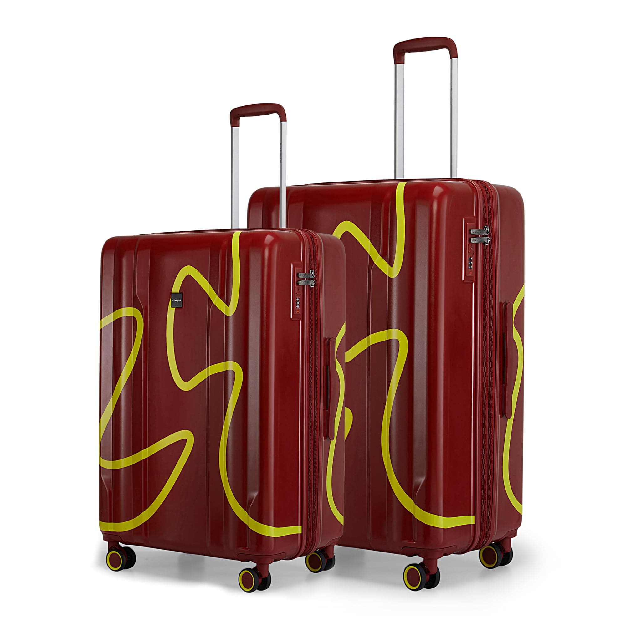 Provogue Loop Hard-Sided PP Trolley Bag Set of 2 | Expandable Space with 8 Wheels Trolley Bags for Travel | Lightweight with Combination Lock | 3 Year Warranty (Cherrybomb Red)