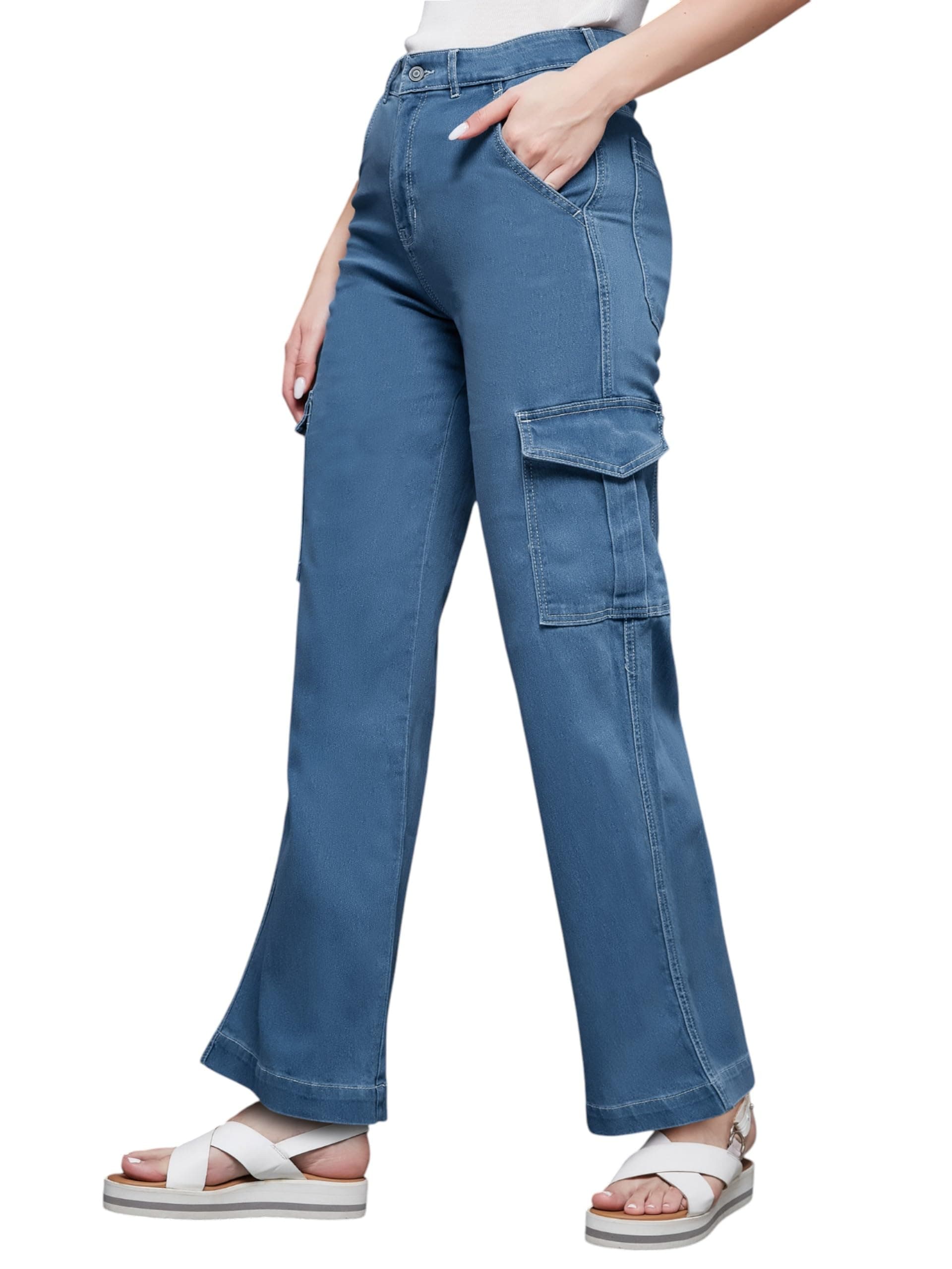 Dolce Crudo Women's Wide-Leg High-Rise Regular-Length Stretchable Denim Jeans