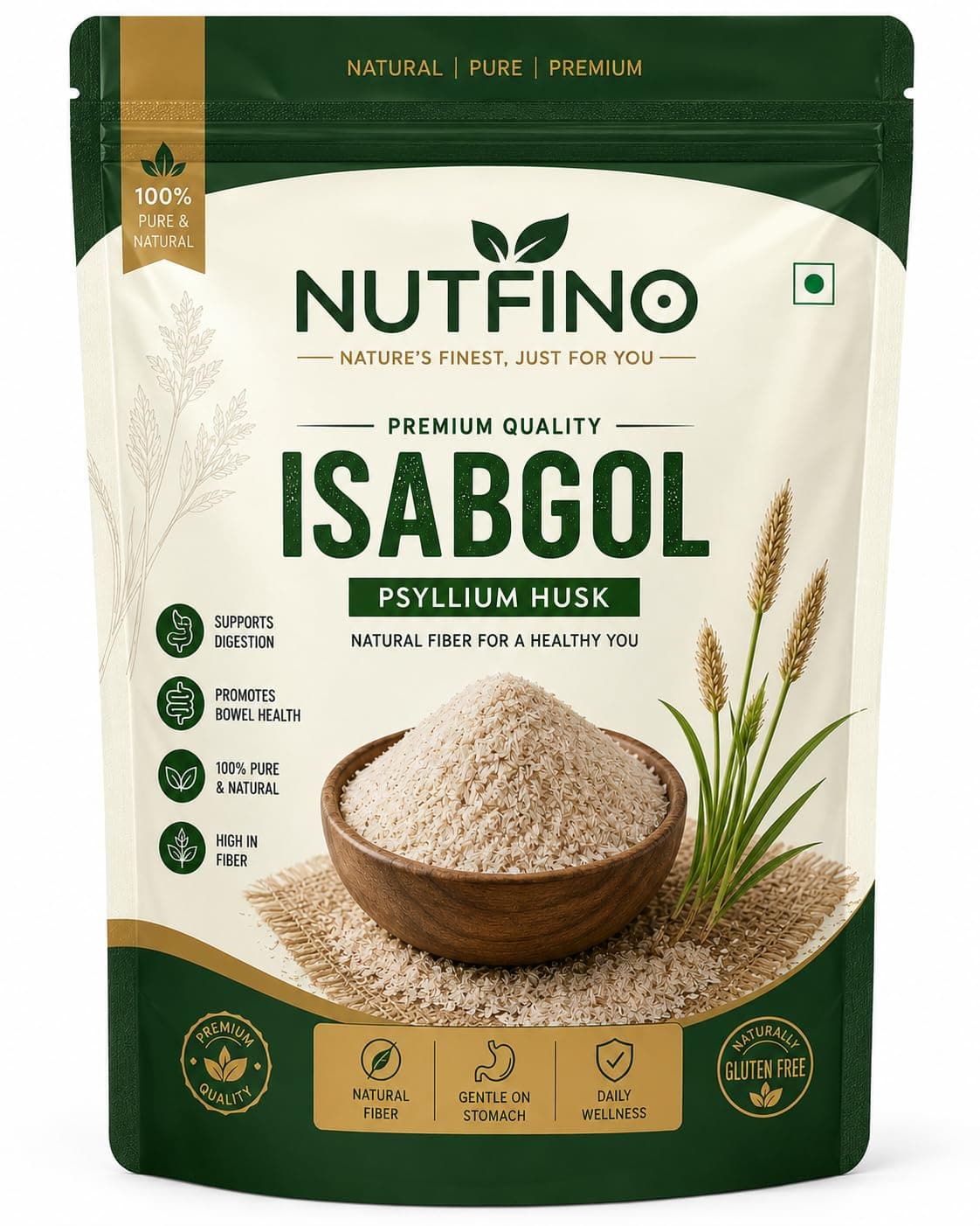 Nutfino Husk, 1kg (Sat-Isabgol) | Nutfino Psyllium Husk, 1kg (Sat-Isabgol)100% Natural Soluble Fiber Supplement Supports Gut Health & Regular Bowel Movements