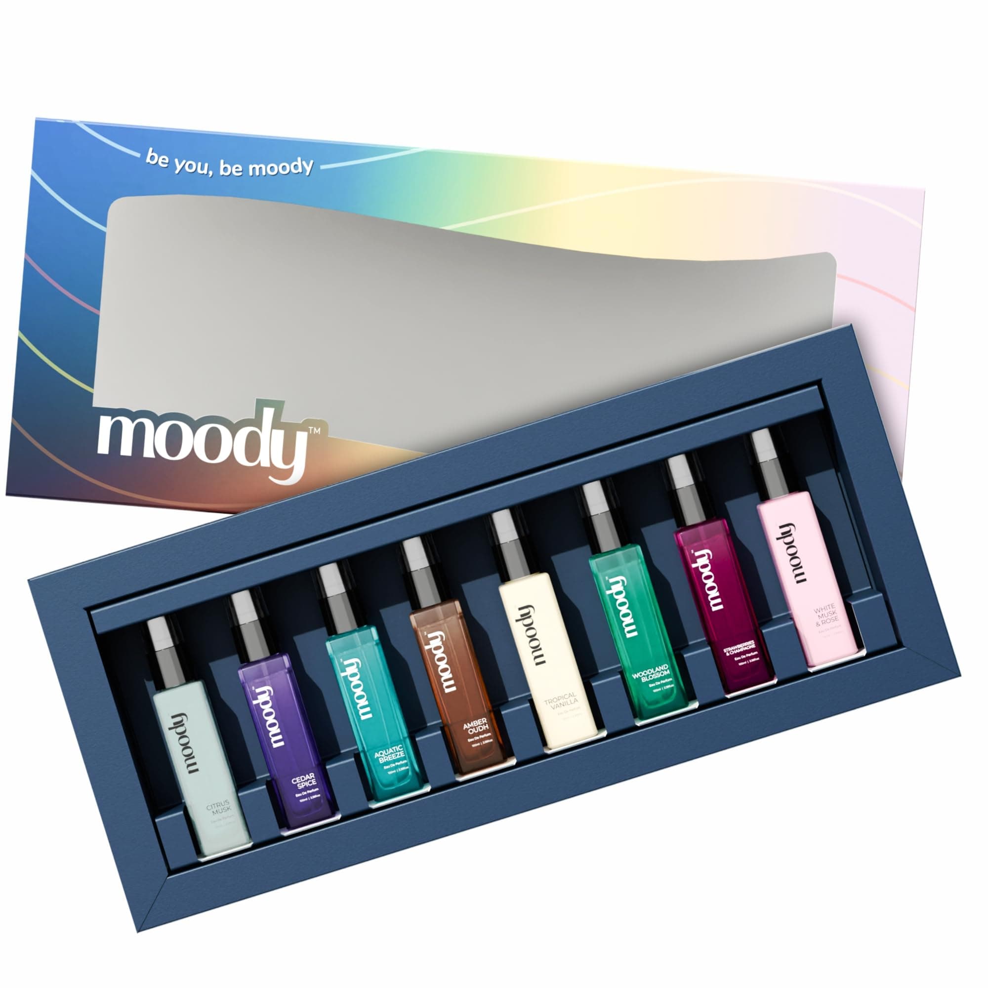 Moody Unisex Perfume Gift Set | For Men & Women | Long Lasting Perfume EDP Fragrance (Up to 8 Hours) | Floral & Fruity Scent Collection | Luxury Combo Gift Set (8x10ml)