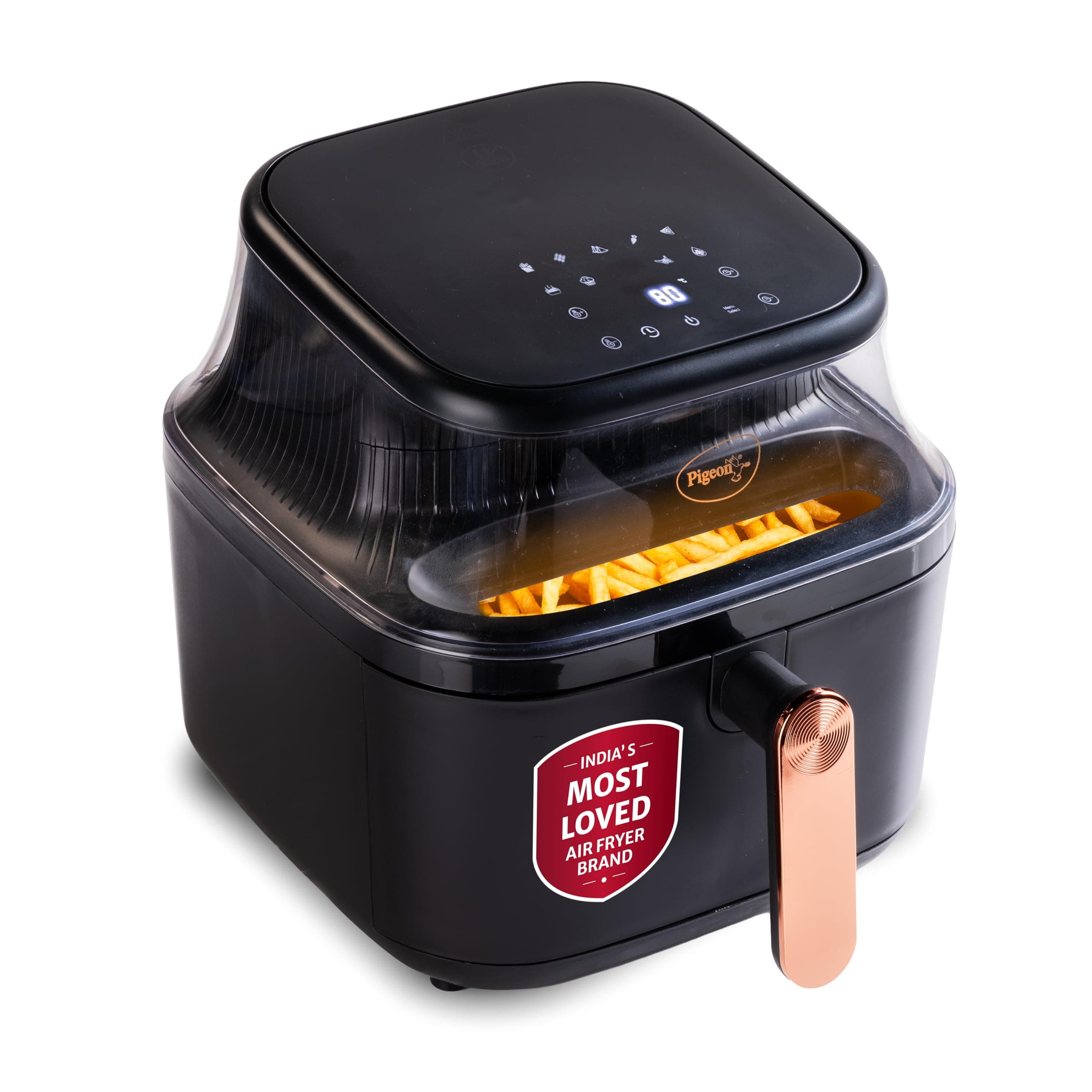 Pigeon by Stovekraft Healthifry 5.4L Digital Air Fryer | 1500W |See Through Glass Window|360° Rapid Air Circulation |80% Less Oil |Non-Stick Basket |Touch Control |Auto Shut-Off |2 Yrs Warranty |Black