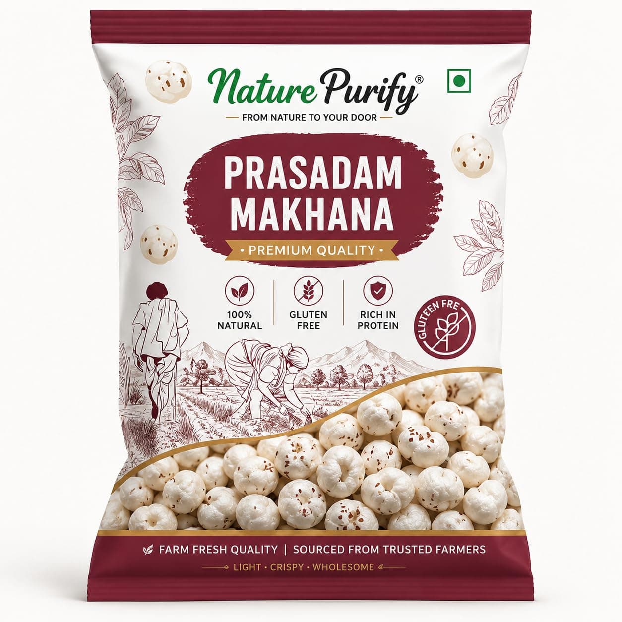 Nature Purify Premium Plain Phool Makhana 200GM | Raw Plain Phool Makhana| Rich in Calcium & Antioxidants| Handpicked Jumbo Size High Protein Fox Nuts/Premium Lotus Seeds for Fasting