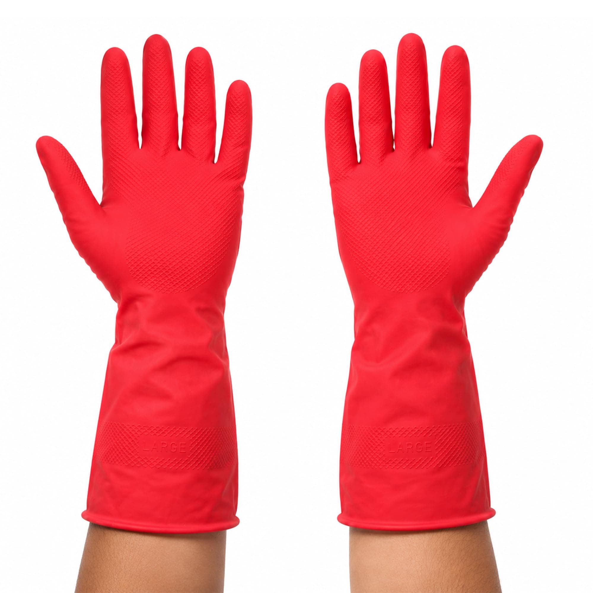 AM Safe-X Rubber Cleaning Gloves for Kitchen & Household 1 Pair|Heavy Duty Reusable Rubber Gloves|Waterproof, Non-Slip Grip, Chemical Resistant Gloves for Dishwashing, Bathroom & Home Cleaning (Red)
