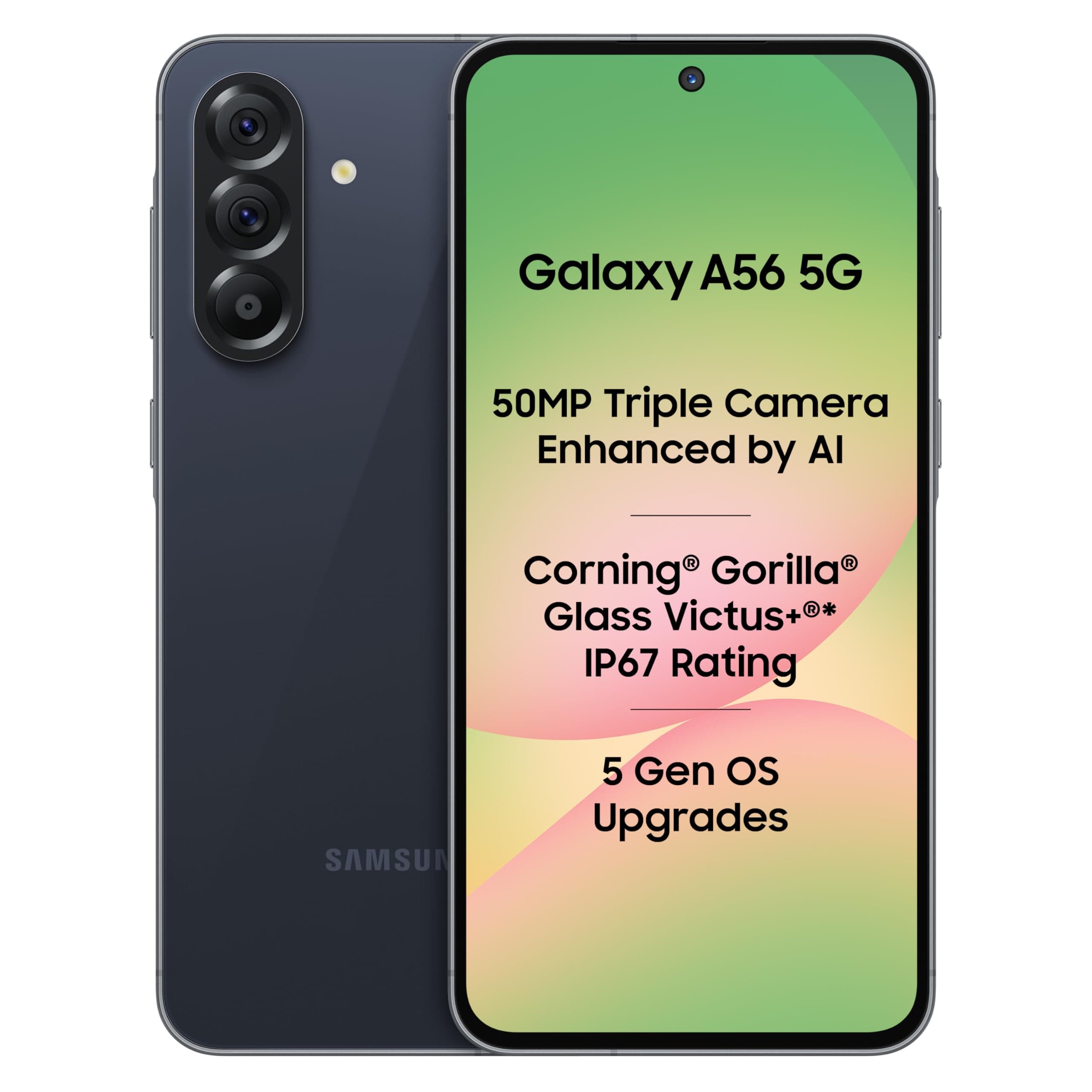 Samsung Galaxy A56 5G (Awesome Midnight Blue, 8GB, 128GB) | Metal Frame | Gemini Live | Awesome Intelligence (AI): Circle to Search, Instant Slo-Mo, Auto-Trim, Object Eraser | Flagship Grade Camera