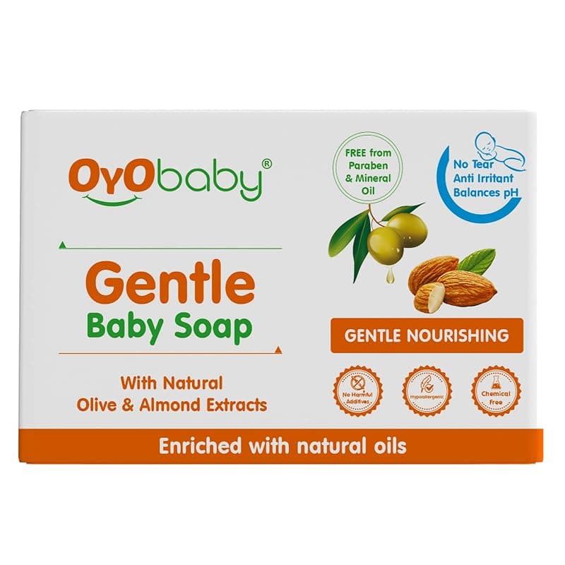 OYO BABY Gentle Baby Bathing Soap Bar - 75g - Pack of 1 | Baby Bathing Soap Bar with Natural Olive & Almond | Skin-Friendly Cleansing Soap for Soft Baby Skin