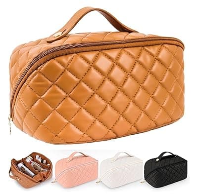 Travel Cosmetic Bag Women's Makeup Large Capacity Portable PU Leather Multifunctional Storage Organizer Bag (2. Brown)