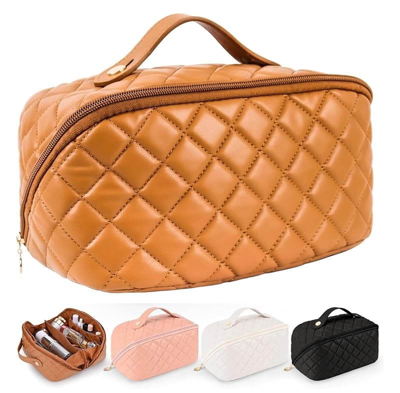 Travel Cosmetic Bag Women's Makeup Large Capacity Portable PU Leather Multifunctional Storage Organizer Bag (2. Brown)