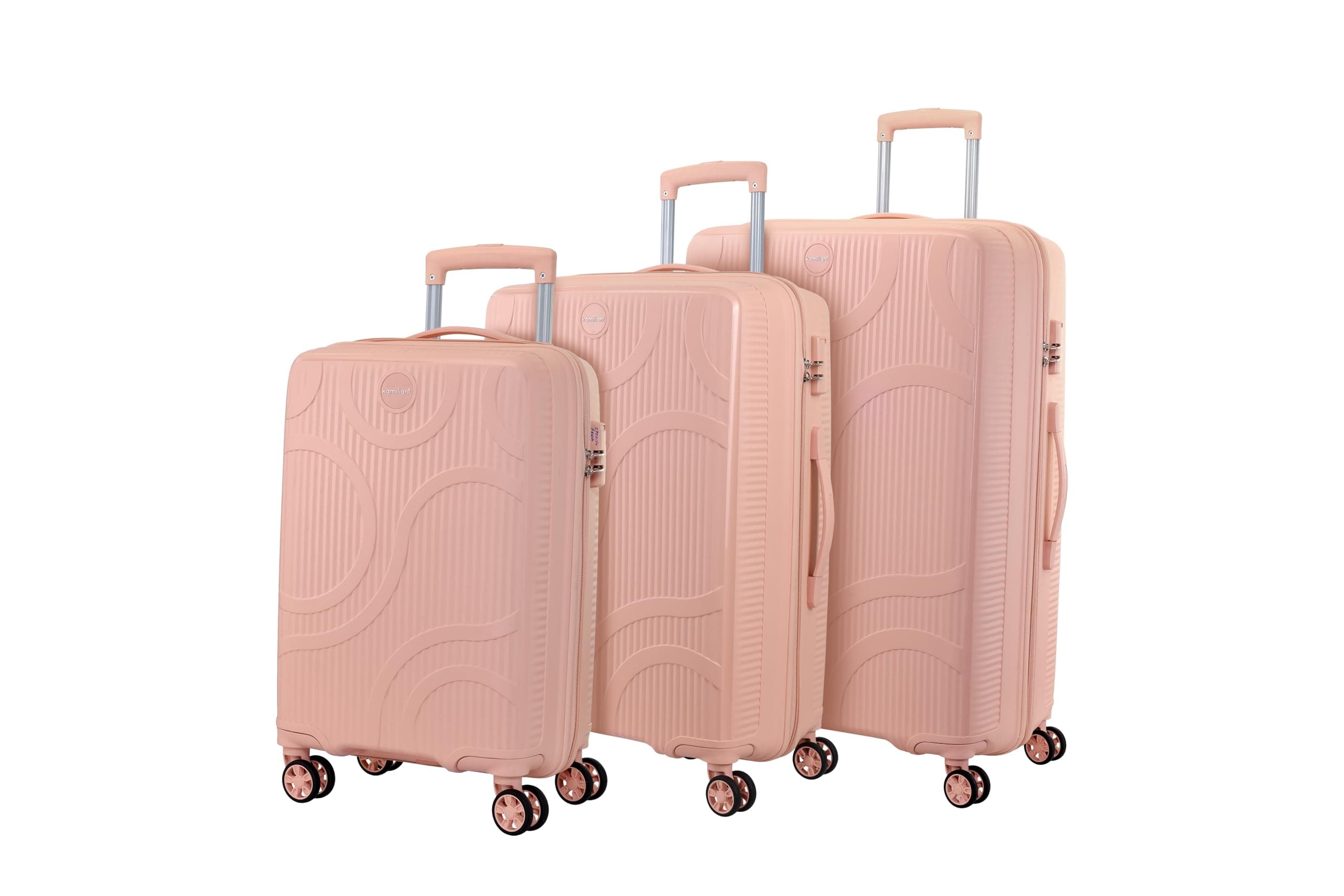 KAMILIANT by American Tourister Selva|Trolley Bag Set of 3 (56+69+80 cms) for Travel| Hard Case Polypropylene (PP) Suitcase|360° 8-Wheel Spinner Luggage Trolley|Combination Lock| Peach