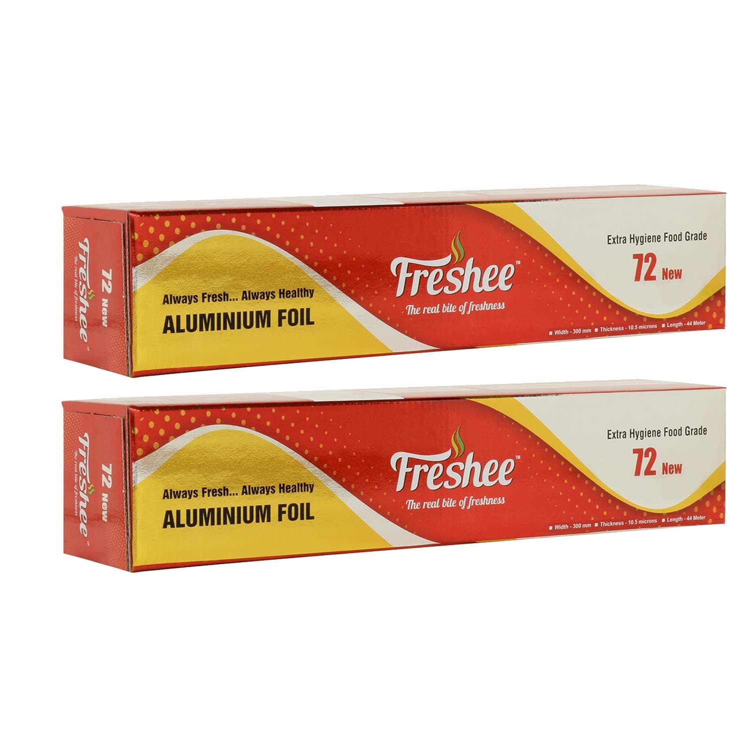 Freshee New Disposable Aluminium Silver Kitchen Foil Roll 44 m, Pack of 2, 11 Micron Thick Food wrap Silver Foil Roll