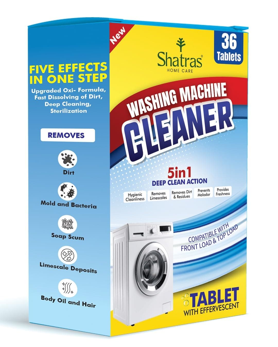 Shatras Washing Machine Cleaner Tablets – Deep Drum Cleaning Descaler | Removes Odor, Lime scale & Residue | Front & Top Load Compatible | Pack of 36
