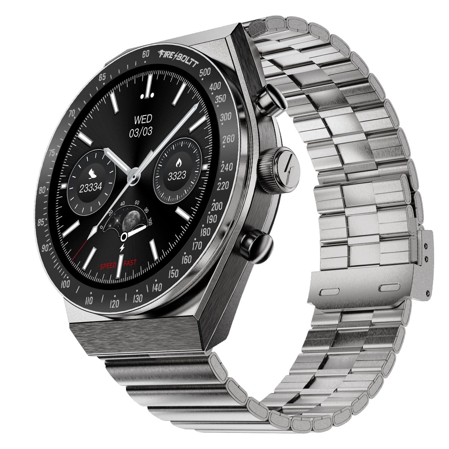 Fire-Boltt Spacewatch 36.3mm (1.43 inch) AMOLED Display, Wireless Charging, Metallic Frame, Stainless Steel Luxury Straps, Complete Health Suite, Bluetooth Calling, Sports Modes