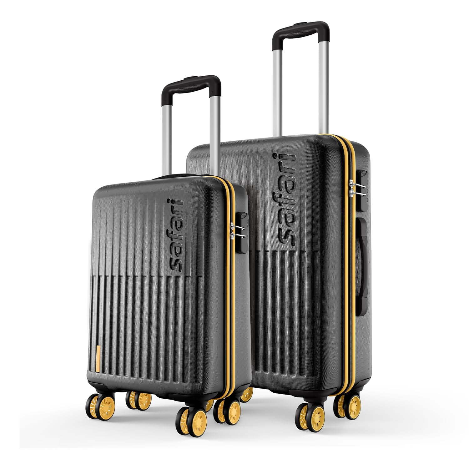 Safari Astra Neo 8 Wheels Set of 2 (Cabin + Medium) Trolley Bags, Hard Case Polycarbonate, 360 Degree Wheeling Luggage for Men & Women, Travel Bag Suitcase for Travel, Trolley Bags for Travel, Black
