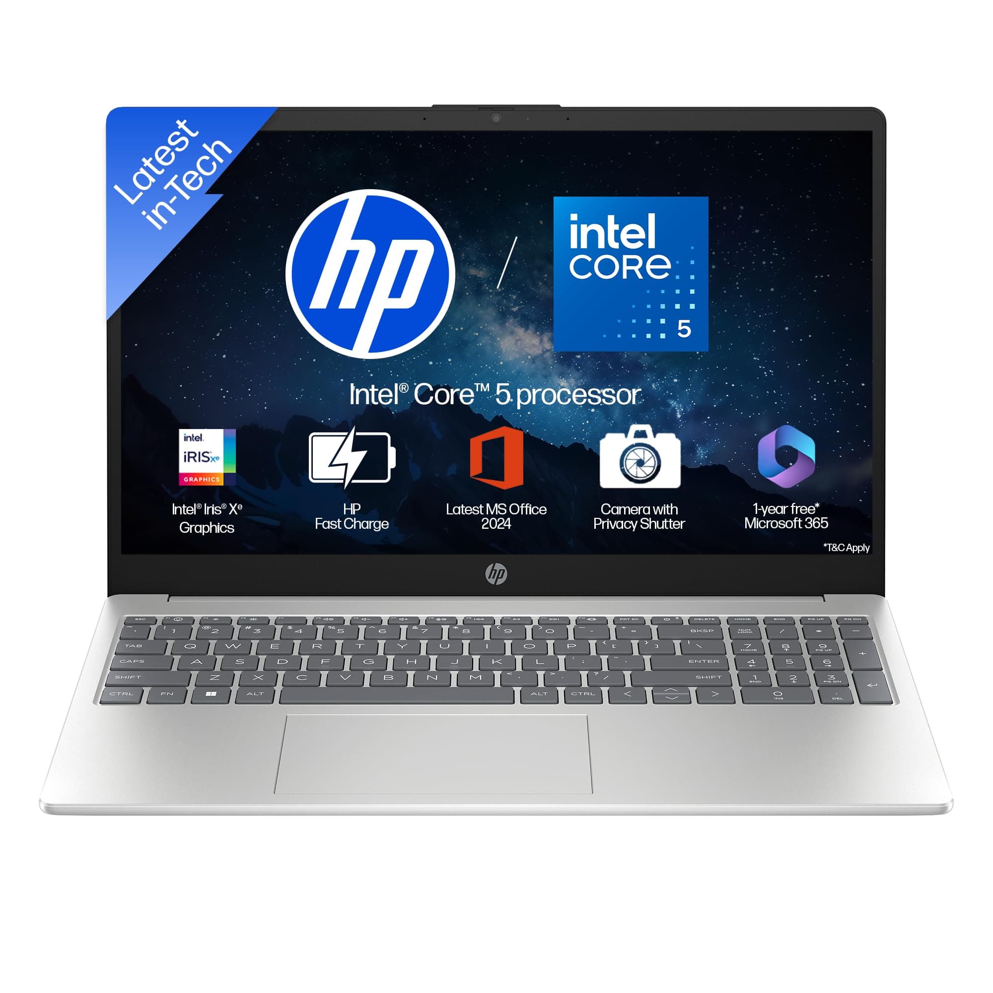HP 15, Intel Core 5 120U (14th Gen) 16GB DDR4, 512GB SSD, FHD, Anti-Glare, Micro-Edge, 15.6''/39.6cm, Win11, M365 Basic(1yr), Office24, Silver,1.59kg, FD0640TU/682tu, FHD Camera w/Shutter, BL Laptop