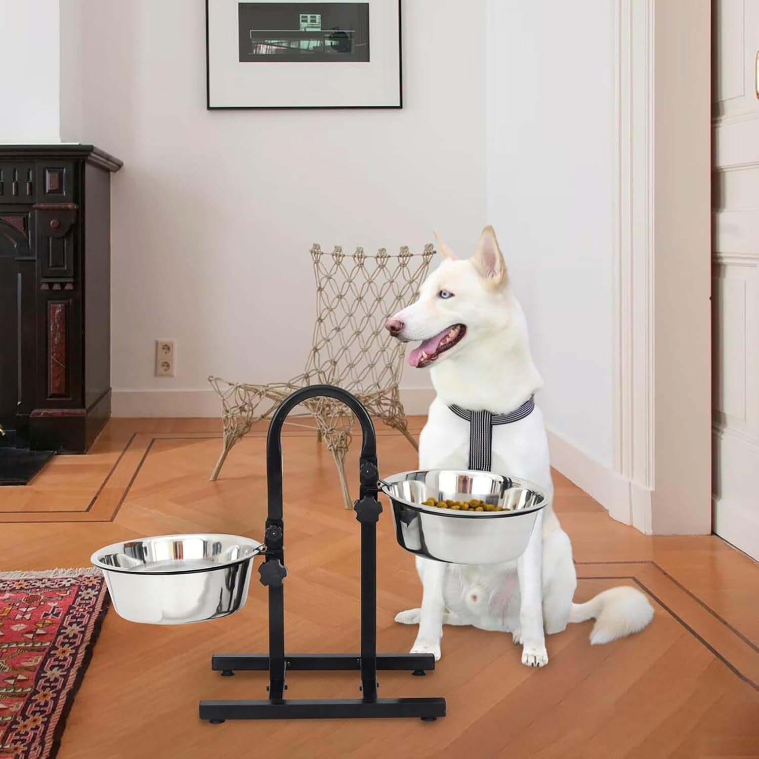 PremiumAV Earth-Friendly U Shape Stand Dog Bowl – Large Size Stainless Steel Pet Feeder Made with Rice Husk – Eco-Friendly Food and Water Bowl for Dogs and Pets – 1 Unit Bounded Fusion