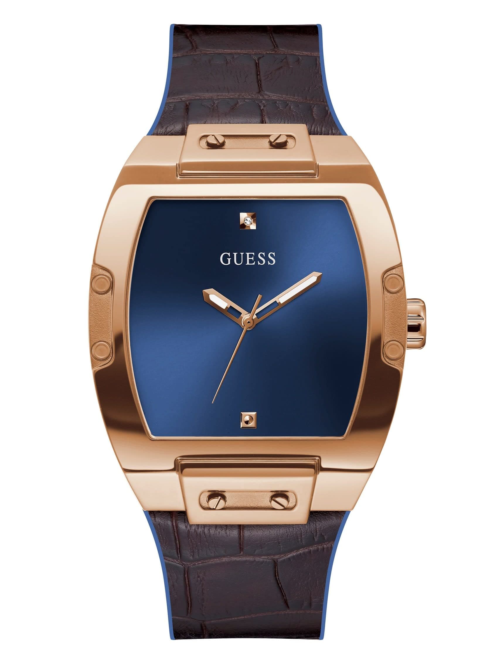 GUESS Mens 43 mm Phoenix Blue Dial Genuine Leather Analog Watch - GW0386G2
