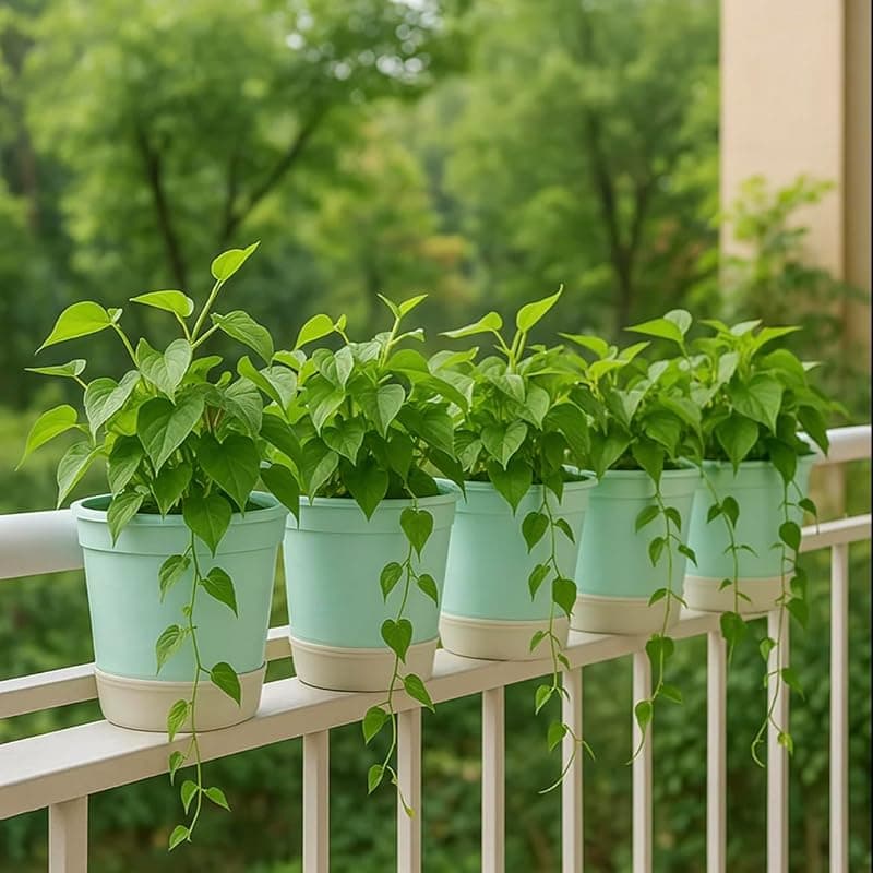 Kraft Seeds by 10CLUB Fancy Design Decorative Pots for Plants, Indoor and Outdoor Flower Pot for Home/Office/Table/Garden/Balcony Decoration (7inch, Pack of 5) Round Pots for Plants with Bottom Tray