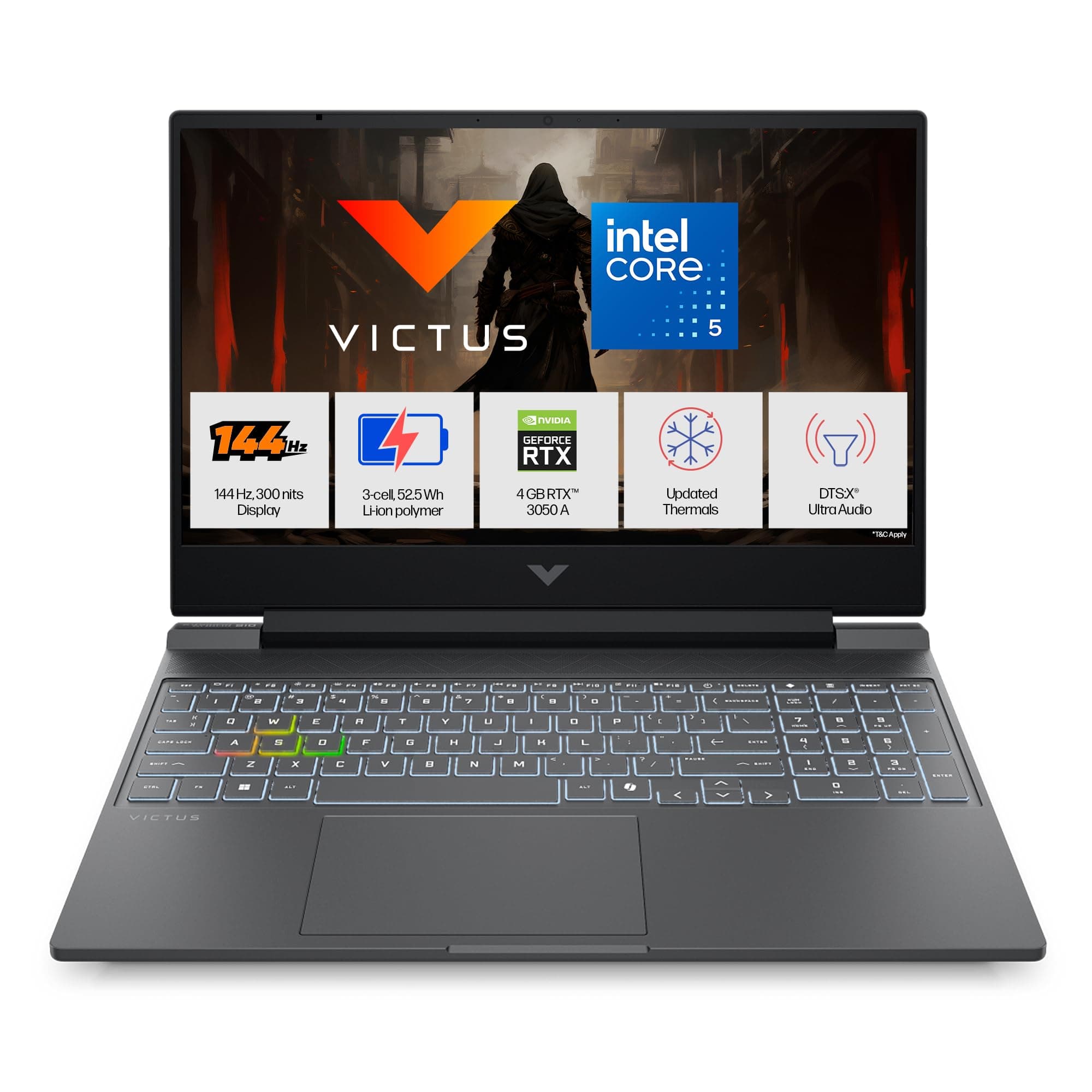 HP Victus, Intel Core 5 210H, 4GB RTX 3050 A (24GB DDR5, 512GB SSD) FHD, 144Hz, 300 nits, IPS, 15.6''/39.6 cm, Win11, M365* Office24, Mica Silver, 2.29kg, fa2500TX, Backlit, Gaming Laptop