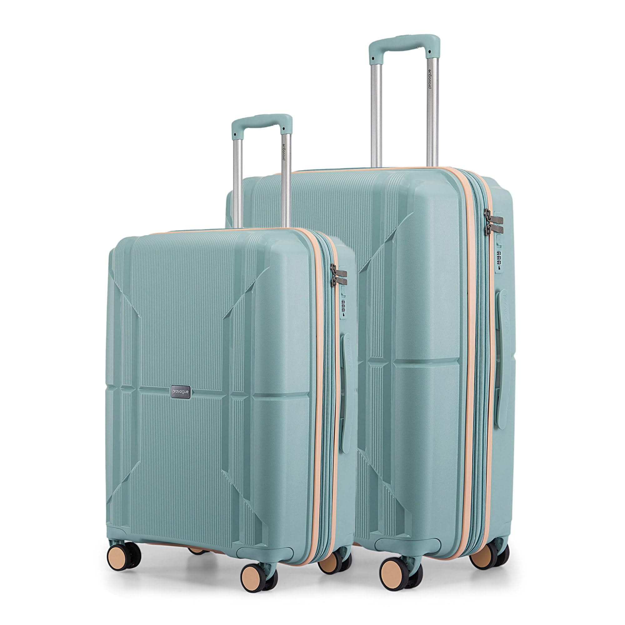 Provogue Lumina Hard-Sided PP Trolley Bag Set of 2 | Expandable Space with 8 Wheels Trolley Bags for Travel | Lightweight with Combination Lock | 5 Year Warranty (Turquoise Blue)