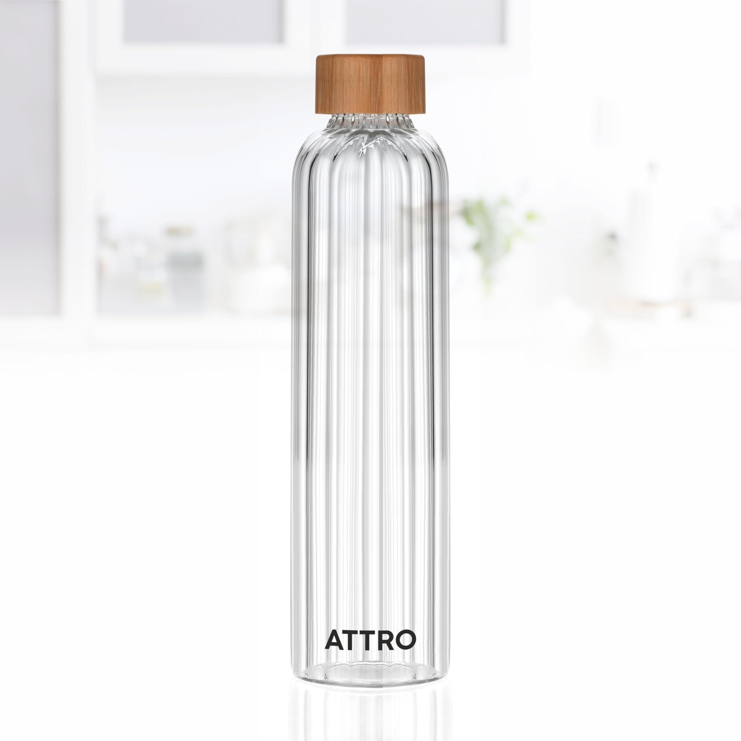 ATTRO Glassox Glacia High Borosilicate Screw Glass Bottle with Bamboo Lid Leakproof Ideal for Office, Travel, Home,Outdoor & Daily Use – Transparent – 750ml