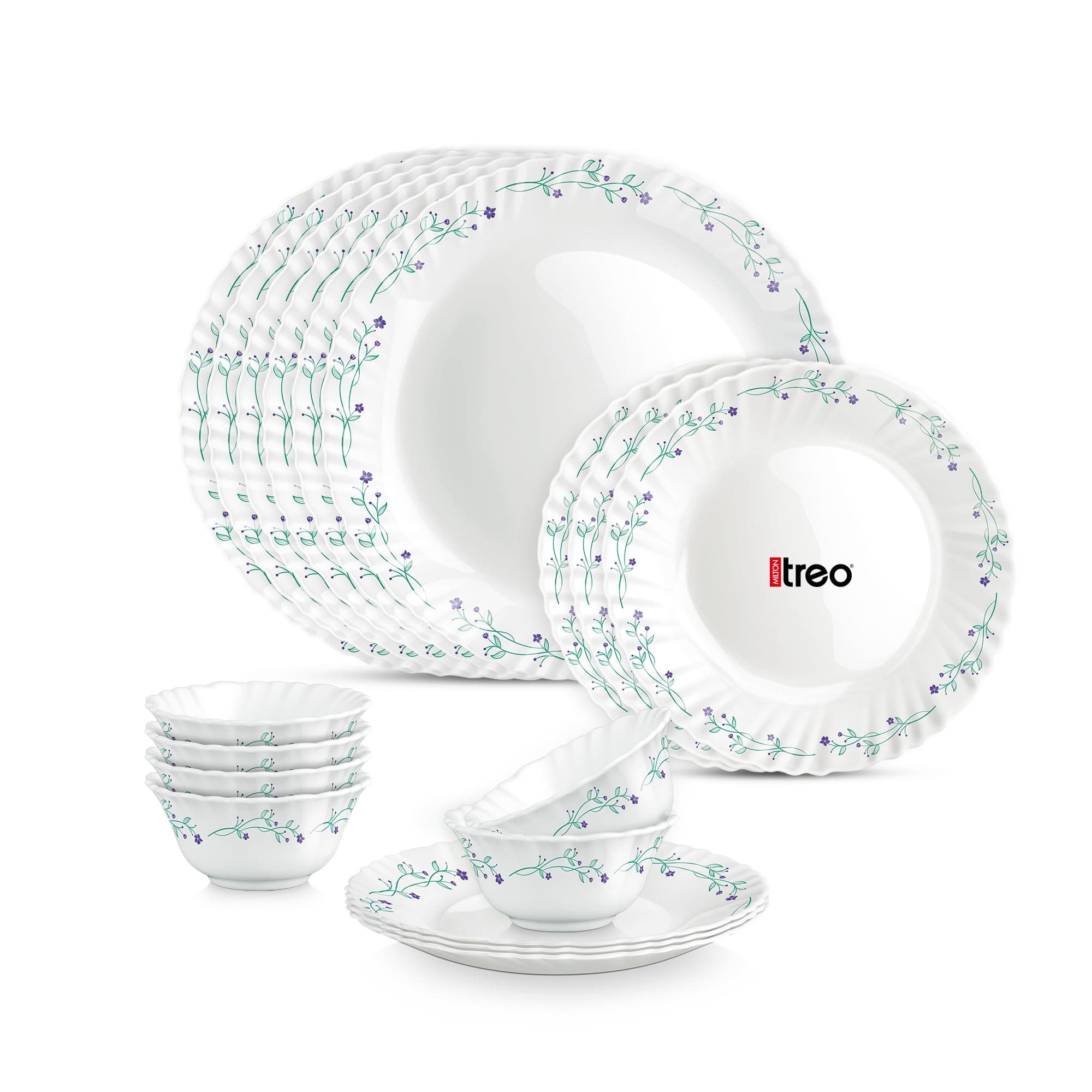 Treo by Milton Opalware Aurelia Murel Dinner Set of 18 | Serving for 6 | Microwave & Dishwasher Safe | Bone-Ash Free | Tempered Toughness | Plates & Bowls | Crockery Set for Dining & Gifting