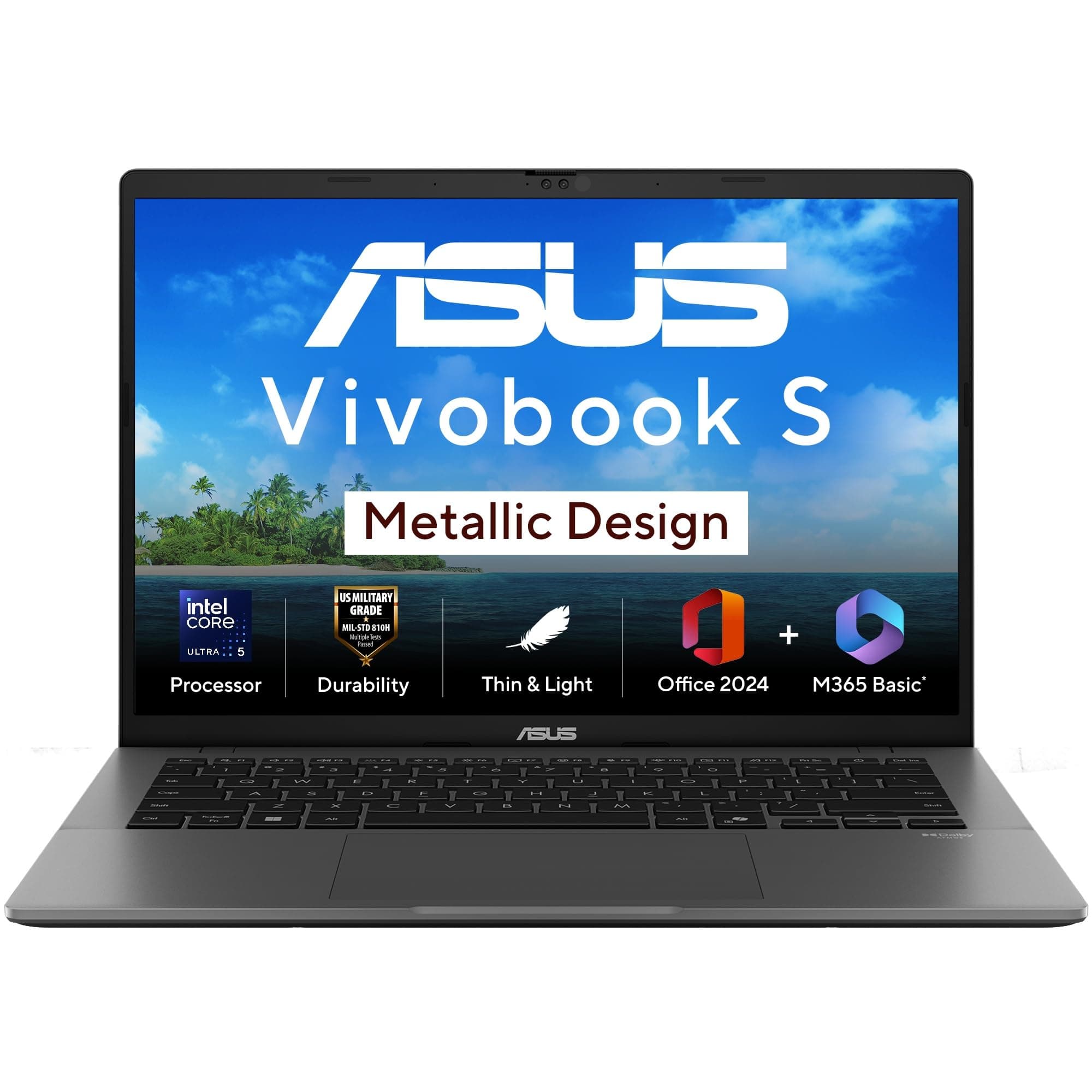 ASUS Vivobook S14, Intel Core Ultra 5 225H, Intel iGPU,16GB RAM,512GB SSD,FHD+,14",60Hz,Windows 11,M365 Basic (1Year)*,Office Home 2024,Matte Gray,1.4 Kg, S3407CA-LY057WS, Metallic Design Laptop