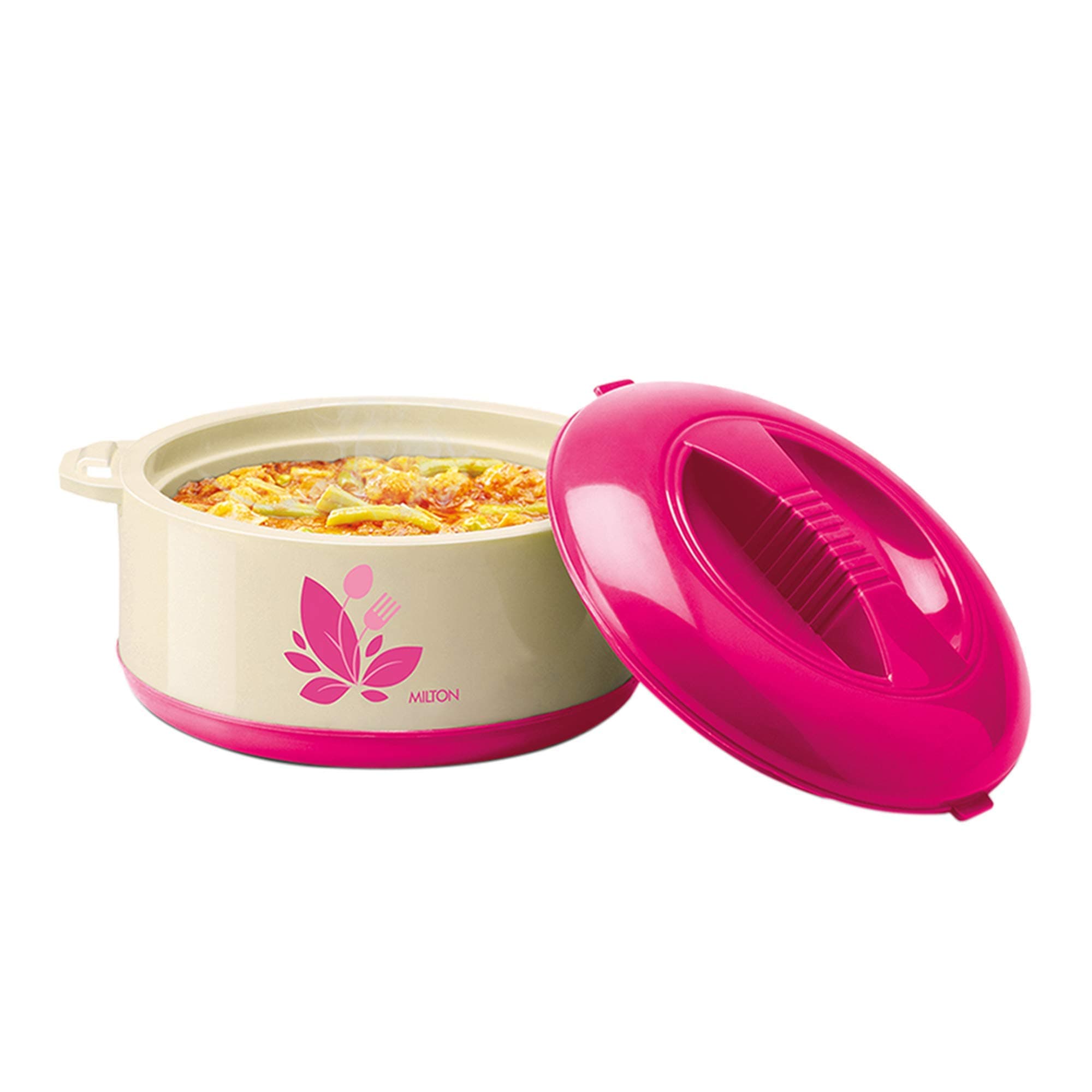 Milton Orchid 1000 Inner Stainless Steel Serving Casserole with Lid, PU Insulated Kitchen Hot Pot, Keeps Food hot & Fresh for Roti, Biryani, 790 ml, Pink