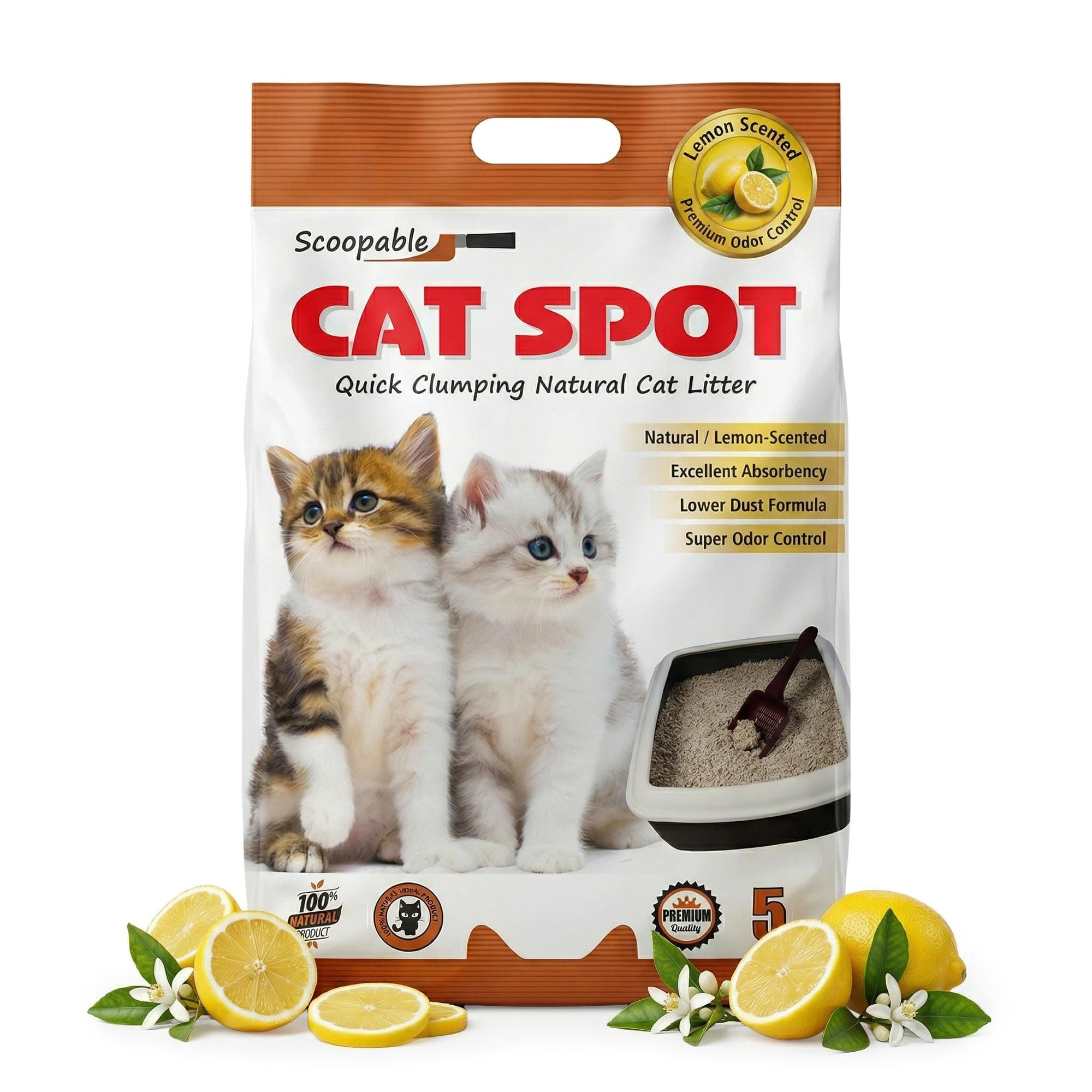 CatSpot Lemon Flower Scented Cat Litter – 5kg | Ultra Absorbent, Quick Clumping, Odor Control, Dust-Free Formula for Cats