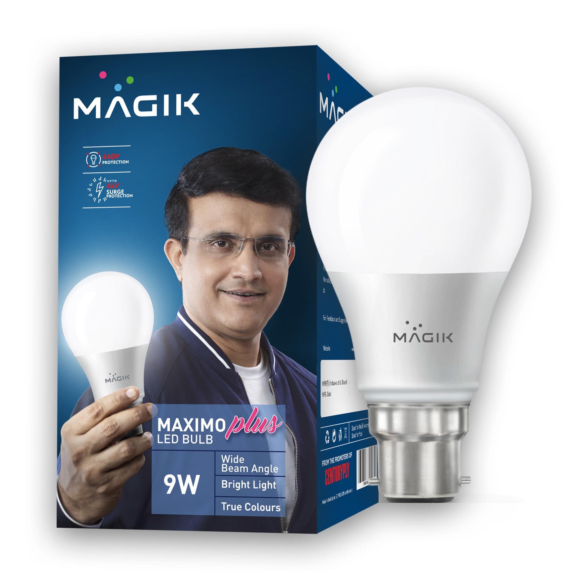 MAGIK Maximo Plus 9W LED Bulb | Cool White (6500K) | B22 Base | Energy Efficient with 4kV Surge Protection | Long Life LED | Pack of 1