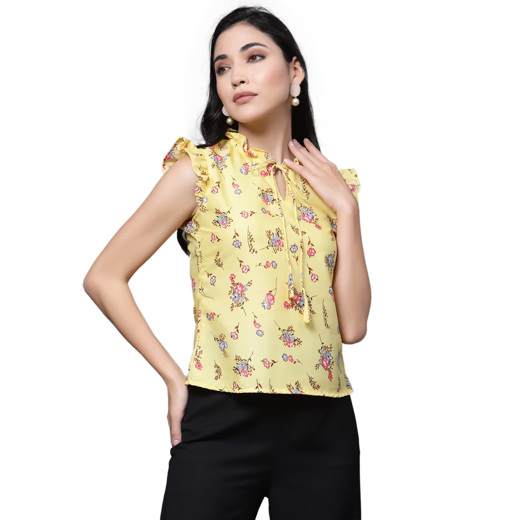 OOMPH! Women's Crepe Floral Relaxed Fit Shirt