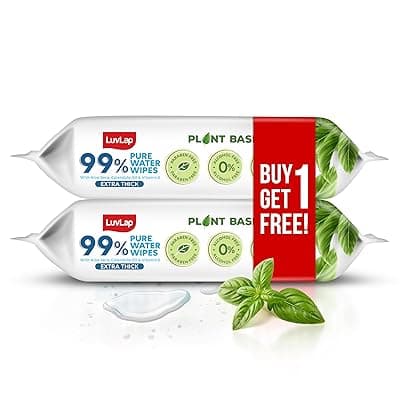 LuvLap Plant Based 99% Pure Water Extra Thick Unscented Baby Wipes (72x2), Buy1 Get1 Free, with Aloe Vera & Vitamin E, pH Balanced, Paraben Free, Ideal for Delicate Skin, Dermatologically Tested