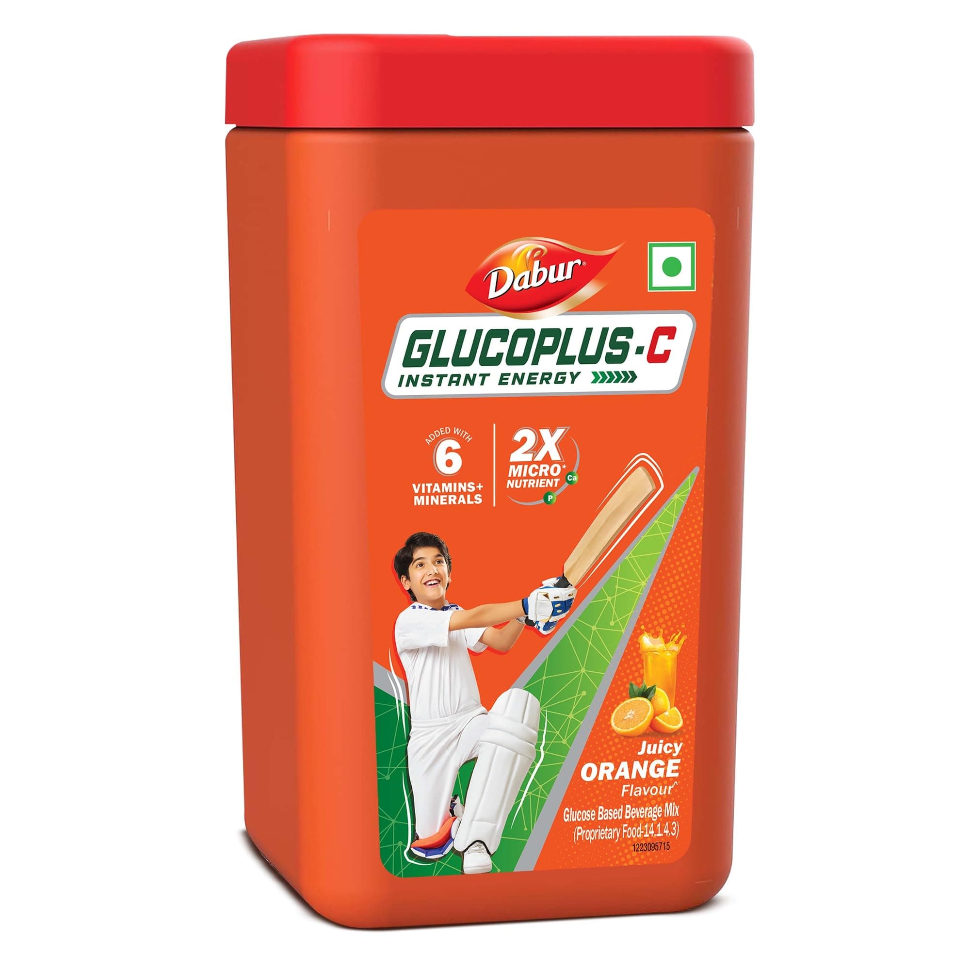 Dabur Glucoplus C Instant Powder Energy Glucose (Orange Flavour) - 400gm | Replenishes Energy with 6 Added Vitamins and Minerals | 20% More Glucose In Every Sip | Vitamin C and Zinc Helps Boost Immunity | Calcium, Phosphorus and Vitamin K Support Bone Health