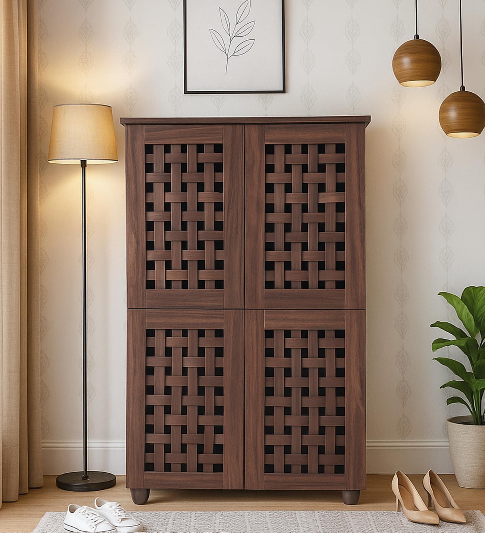 Hometown Neste | Wooden 4 Doors Shoe Rack | Engineered Wood |Footwear Stand Organizer can Store Up to 18 Pairs | Wenge Colour