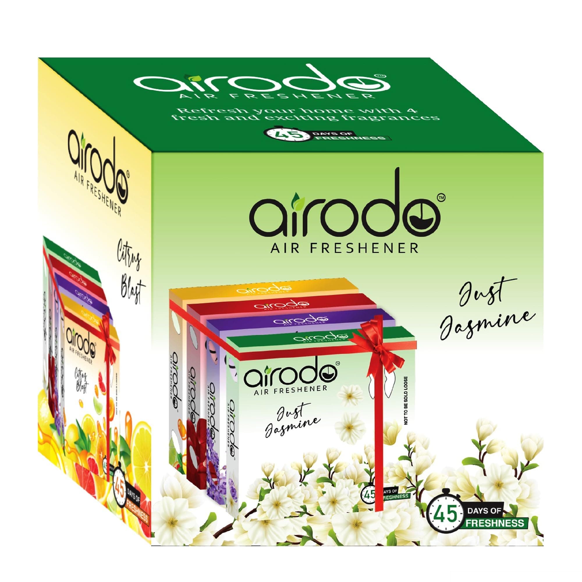 AIRODO Air/Room Freshener Magic Rose, Just Jasmine, Lovely Lavender & Citrus Blast Blocks with long lasting Automatic Fragrance Booster Lasts Up to 30 Days (Pack of 4,50gm)