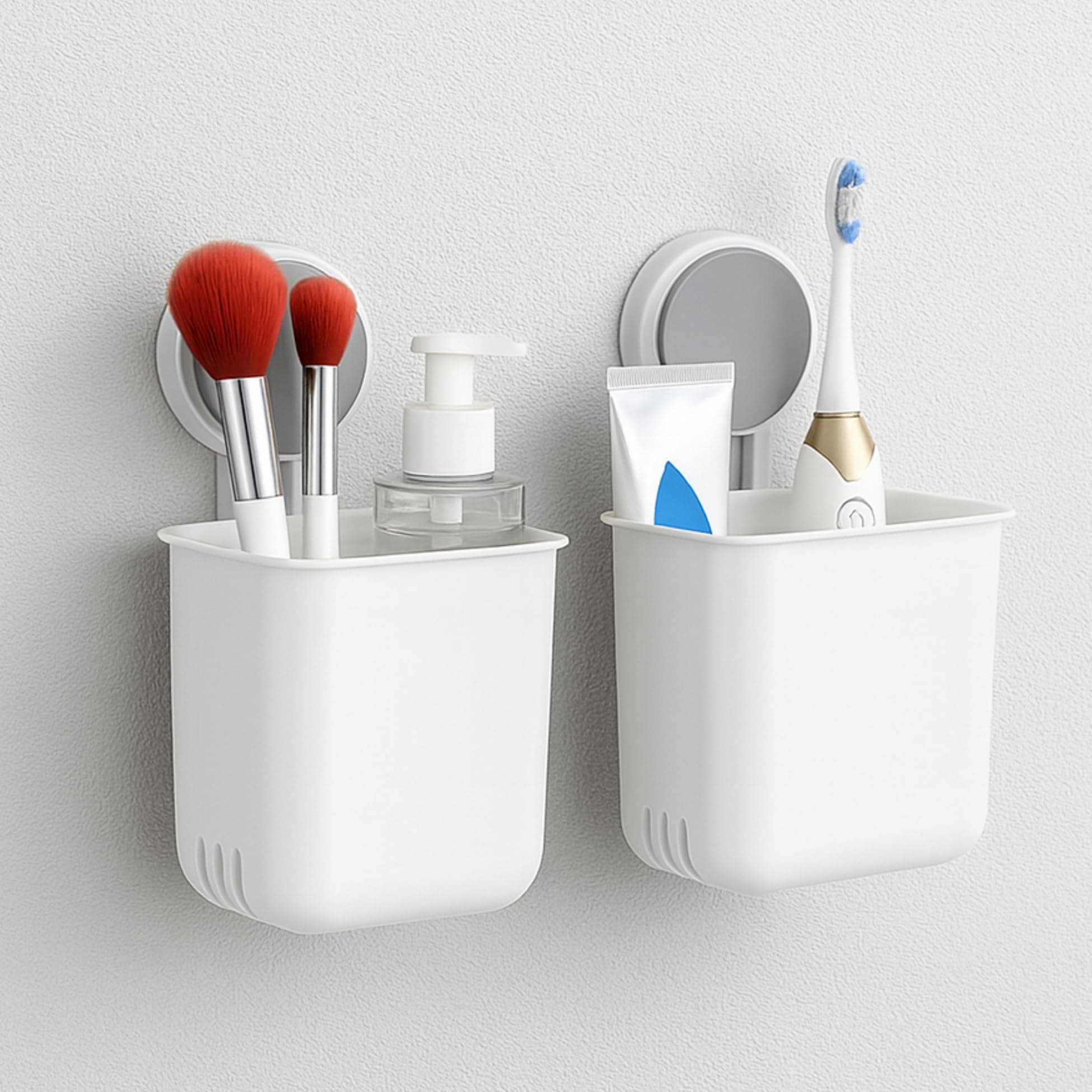 Zulaxy Self-Adhesive Wall-Mounted Toothbrush Holder for Bathroom | Waterproof & Multipurpose Storage Organiser for Toothbrush, Toothpaste & Bathroom Essentials (2 Pcs, White)