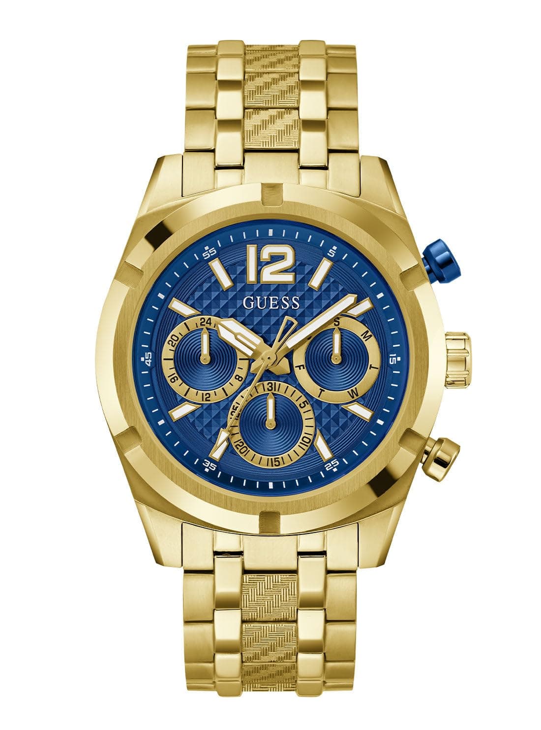 Guess Stainless Steel Analog Blue Dial Men's Watch-Gw0714G2, Band Color-Gold