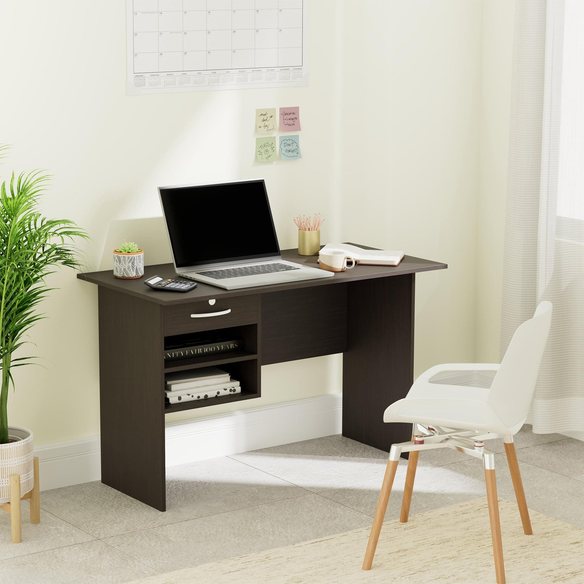 Amazon Brand - Solimo Altamore Engineered Wood Study Table and Office Desk with Drawer and 2 Shelves (Wenge Finish)