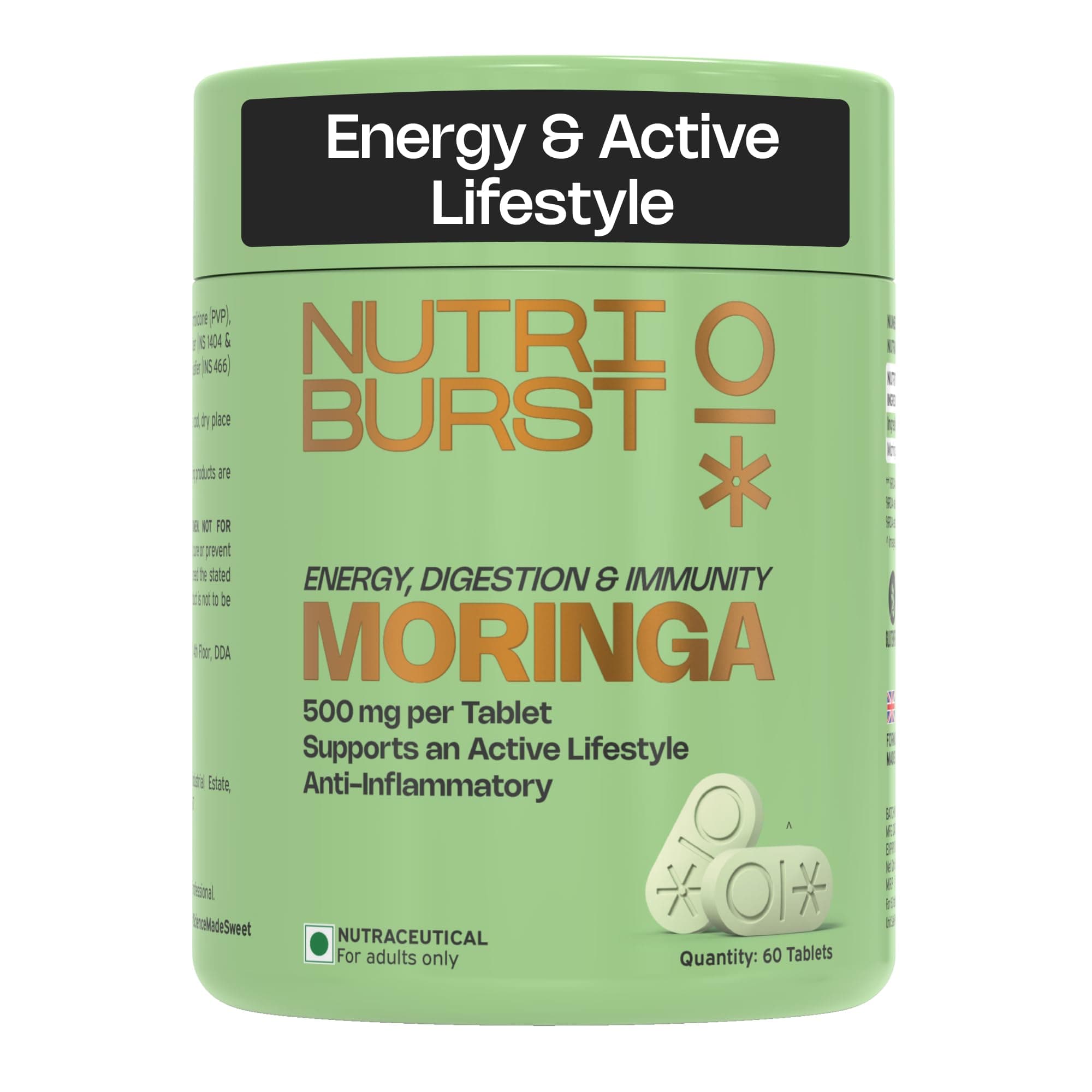 Nutriburst Moringa 500mg – 60 Veg Tablets | Pure & Natural Moringa Supplement for Men and Women | Supports Immunity, Digestion, Energy and Active Lifestyle | Anti-Inflammatory Superfood
