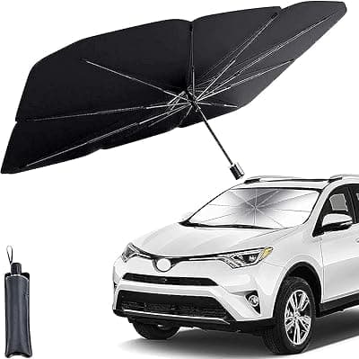 TEKCOOL Alloy Steel Car Sunshade Windshield Cover, Umbrella Windshield Sunshade for Car Front Window Sun Protection & Heat Insulation Foldable Sun Shade Full Cover Sunshade for Most Vehicles, Black