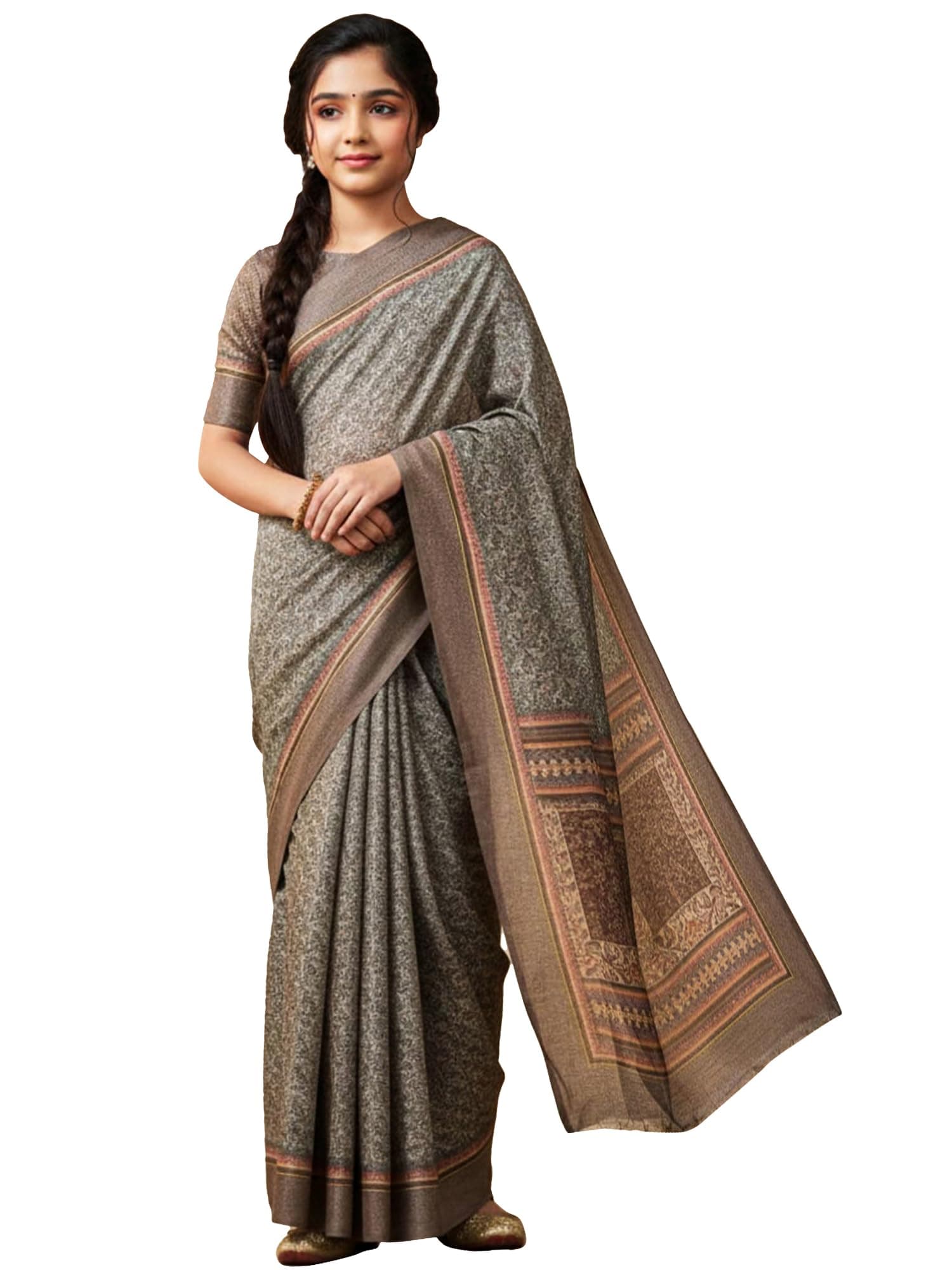 AKHILAM Women's Shimmer Pashmina Silk Abstract Printed Saree With Unstitched Blouse Piece (BBABY7502_AI_Parent)
