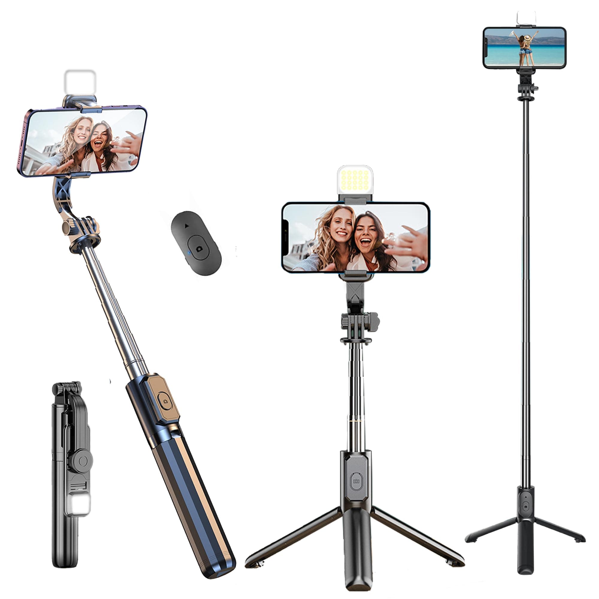 Kratos K14 Selfie Stick Tripod, 100CM Length with Light, 3 in 1 Multifunctional Design, Rechargable LED Light with Two Brighness Levels for Make up, Selfie & Photo Shoot with Bluetooth Remote