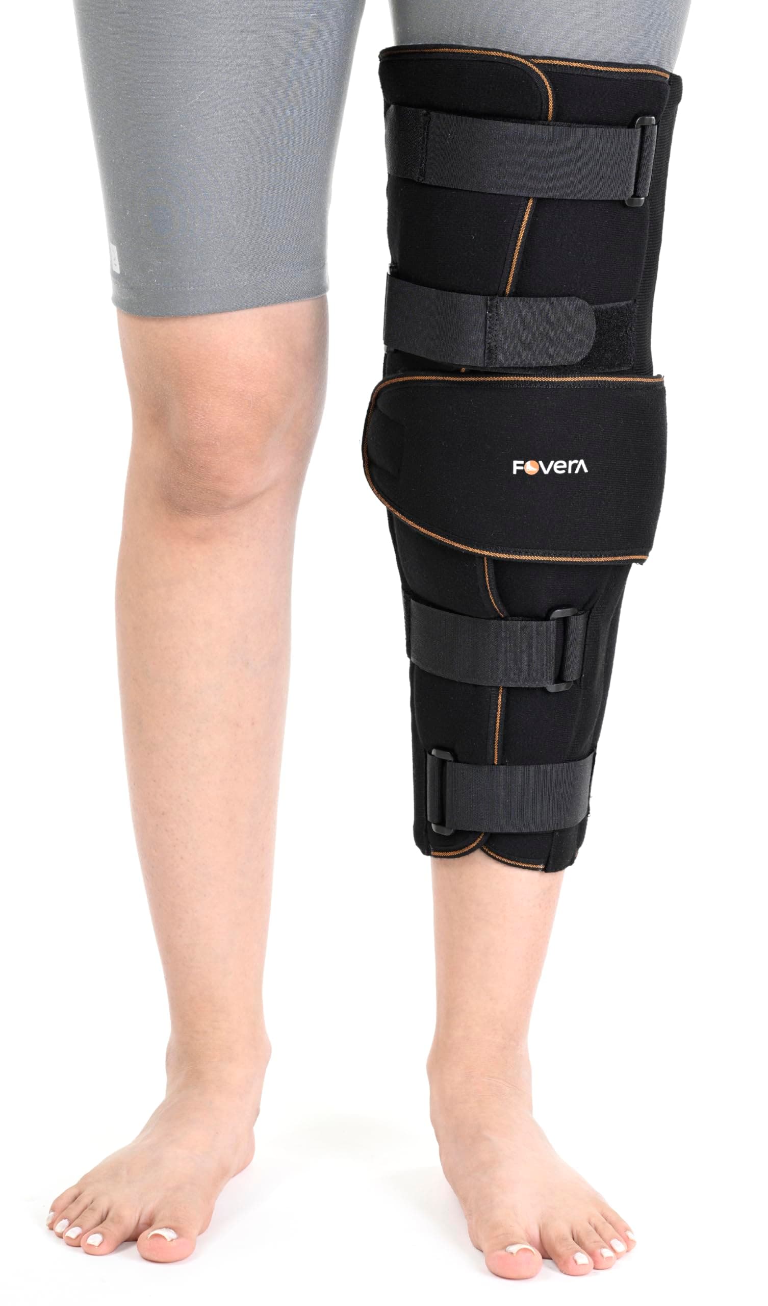 FOVERA Knee Immobilizer Brace for Knee Support – Stabilizer Splint for Dislocation, Ligament Tear, & Injury Recovery with Wraparound Design & 5 Adjustable Straps for Men & Women (XXL)