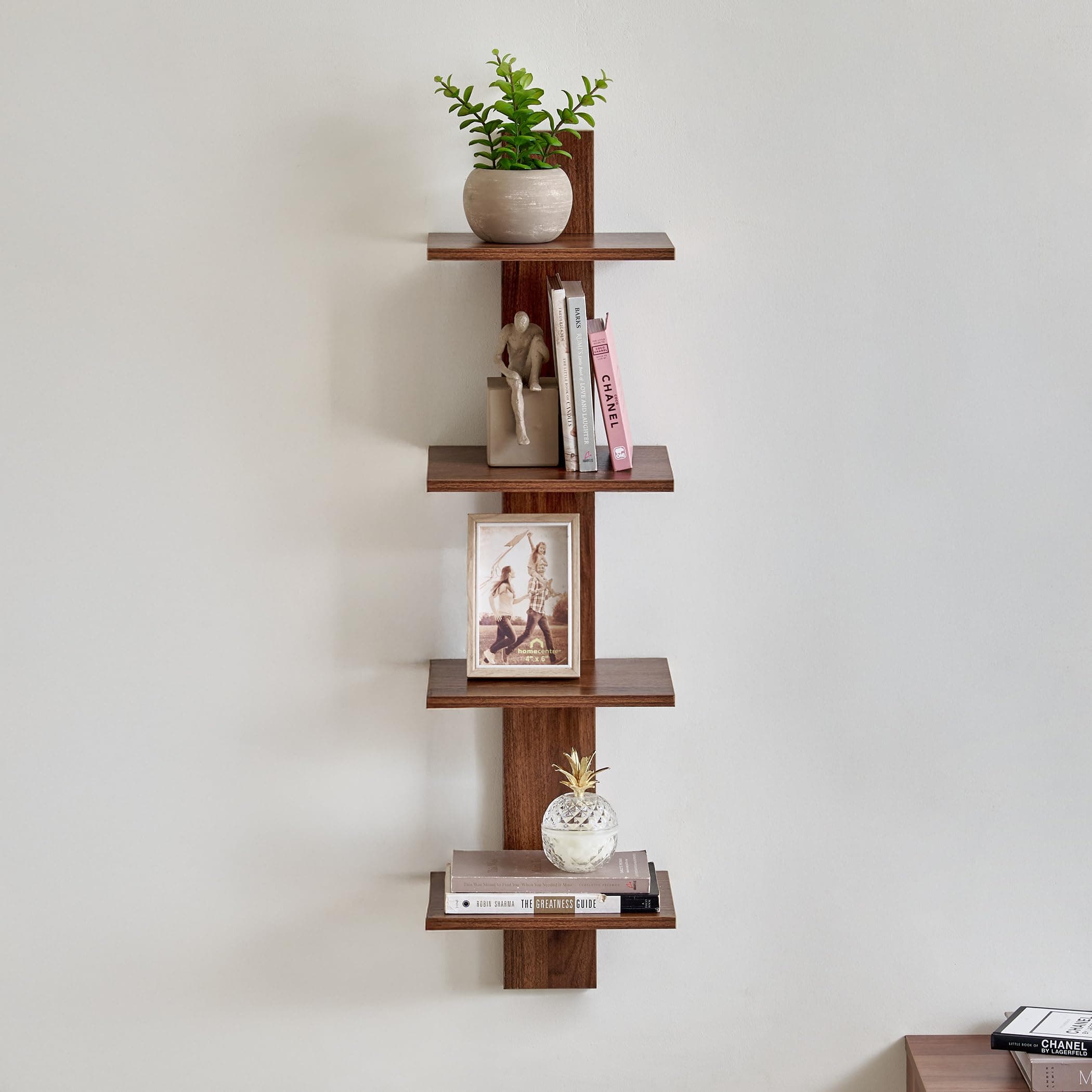 Home Centre | Virgo Corner Shelf | Engineered Wood, for Living Room | Brown