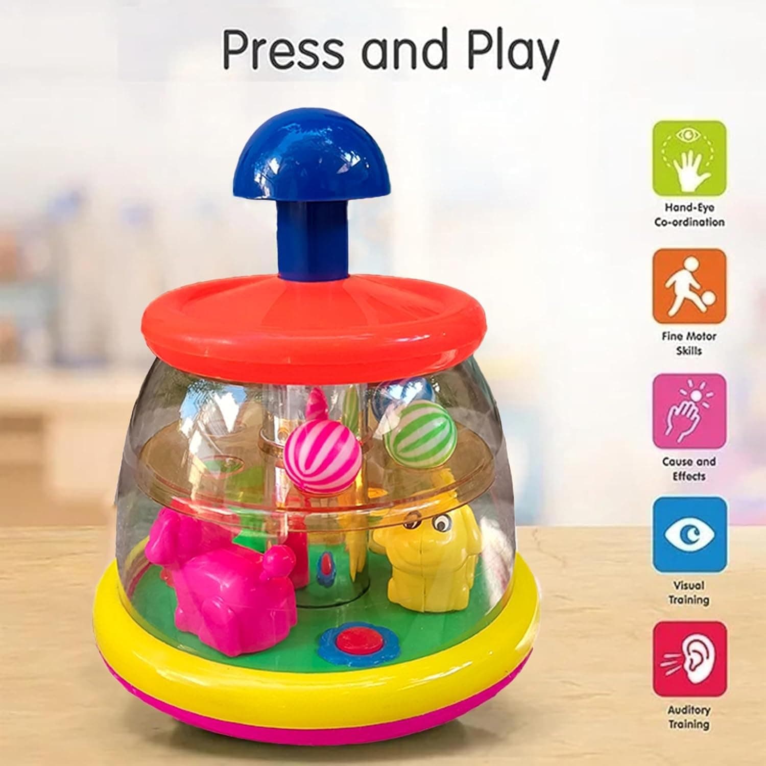ToyBharat Push N Spin Dog Toy – Multicolour, Realistic Travel Toy for Kids (1-6 Years), Safe & Non-Toxic