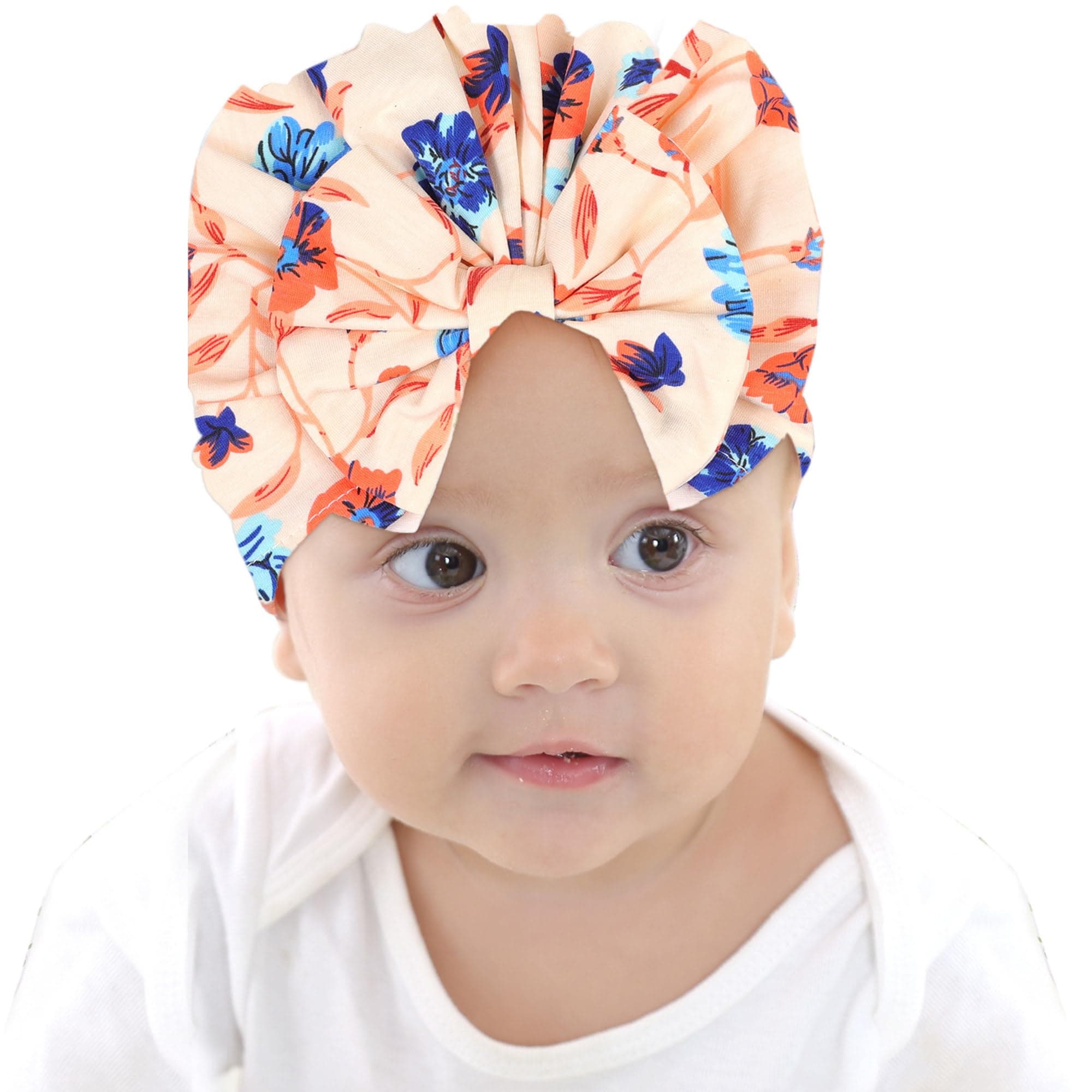 BabyMoon Beanie Floral Bow Baby Boy's & Girl's Cap Kids | Toddler Infant Hat | Orange | 6-48 Months