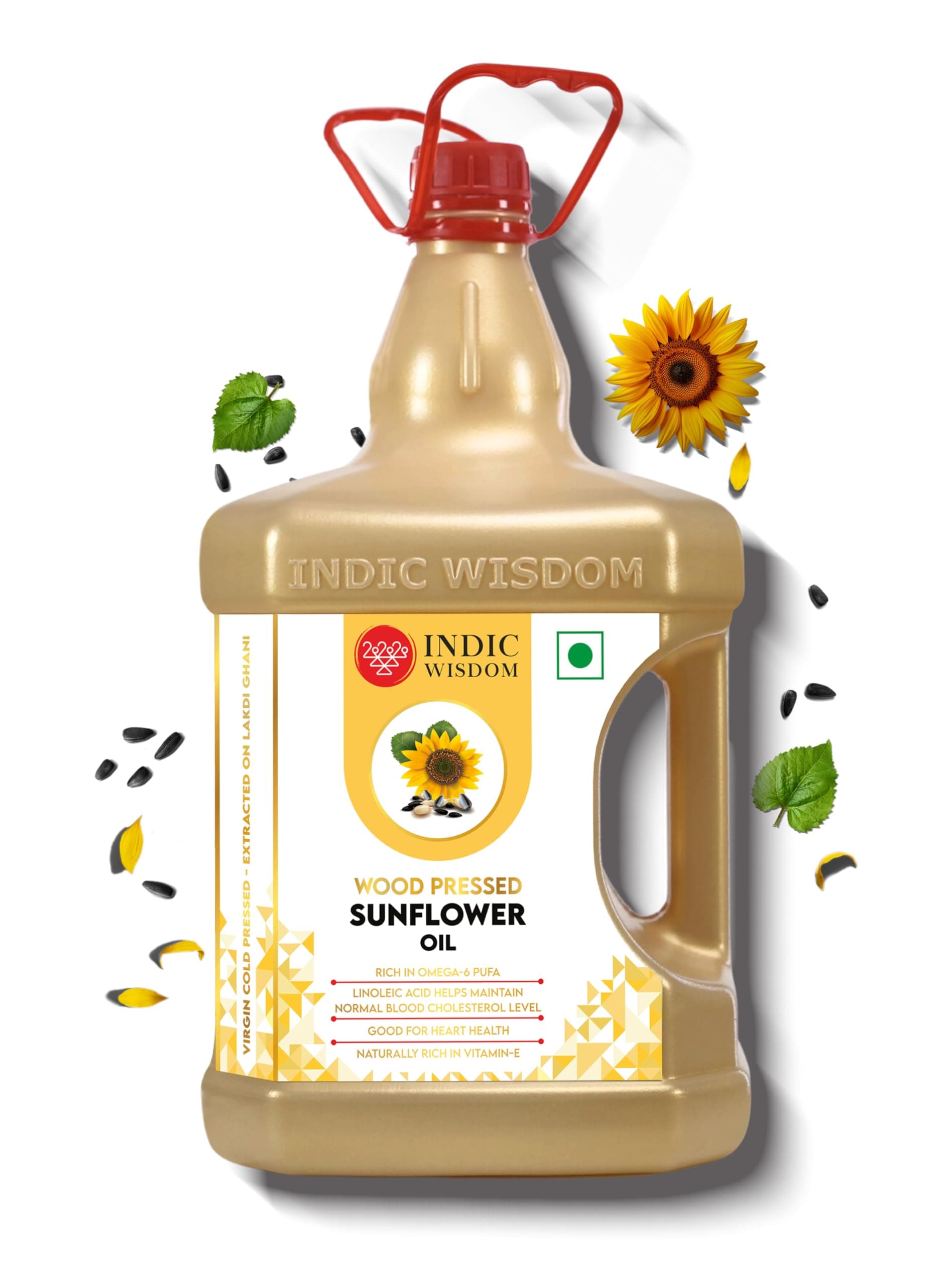 IndicWisdom Wood Pressed Sunflower Oil 5 liter (Cold Pressed Sunflower Oil - Extracted on Wooden Churner)