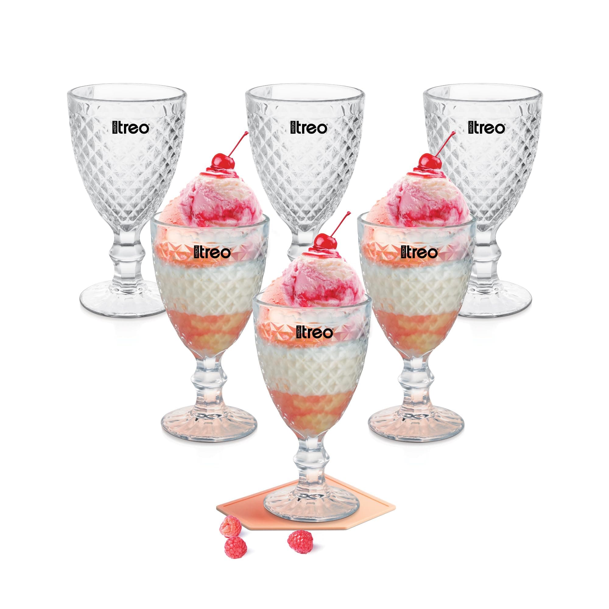 Treo by Milton Astoria Goblet 300 ml I Tall Dessert Bowls with Wide Mouth for Easy scooping Ideal for Serving Sundaes ice Cream or Layered Desserts I for cafes, Parties, or Treats at Home I Set of 6