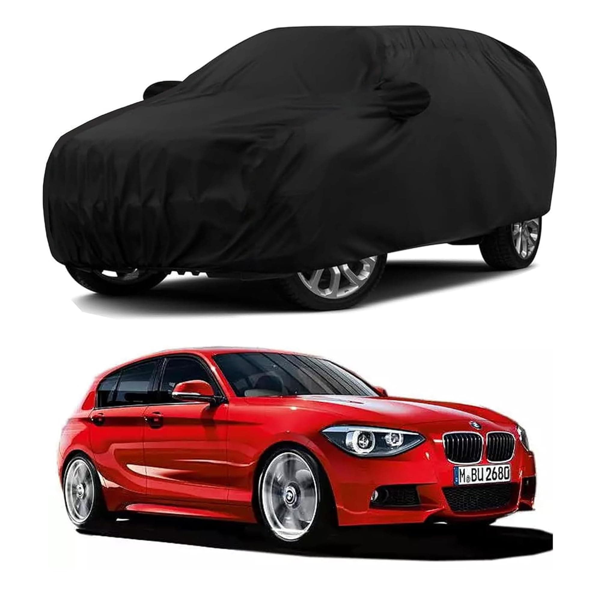 Sulfar 100% Water Resistant Car Body Cover Compatible with Mirror & Antenna Pockets for BMW 118 (Triple Stitched, Full Bottom Elastic, Black)