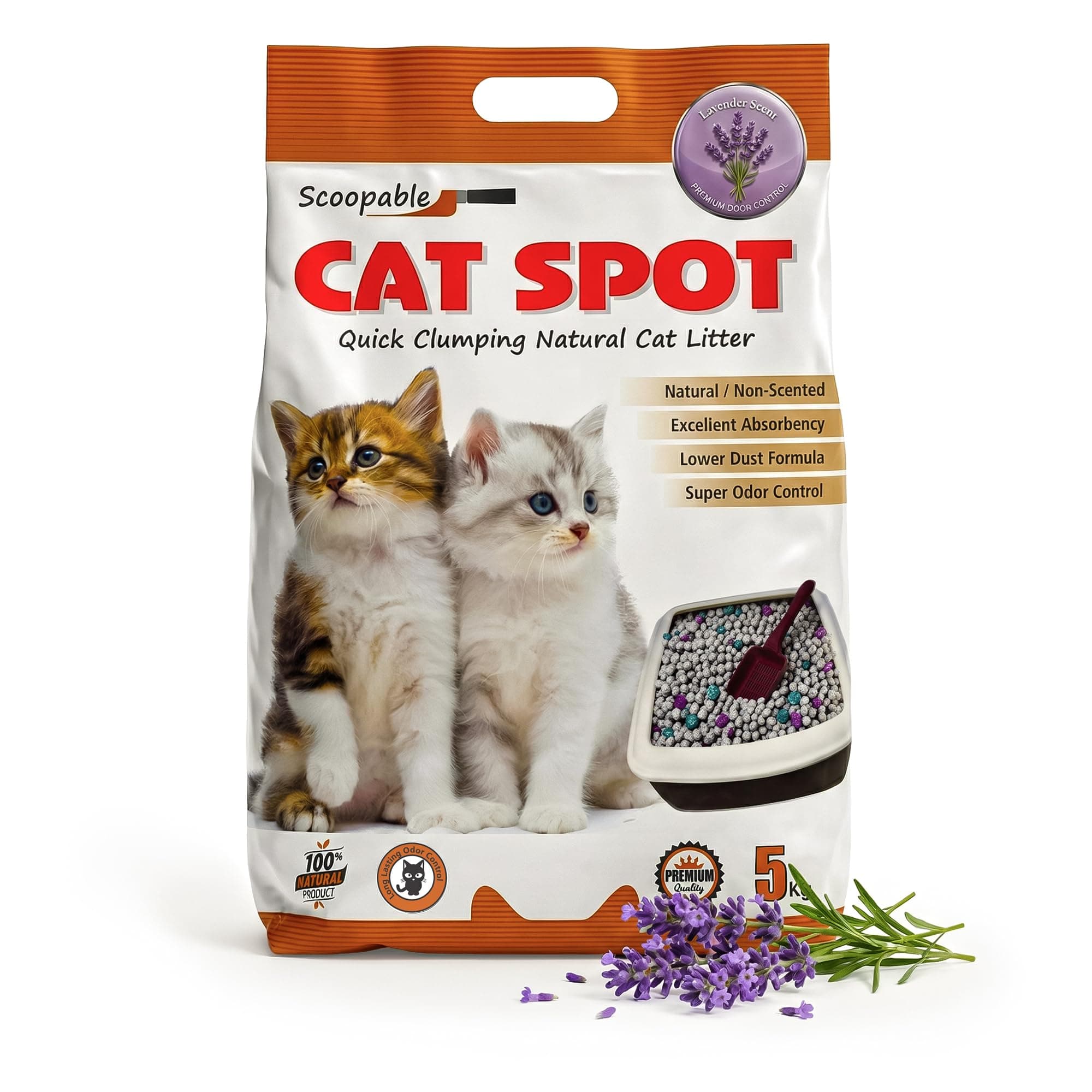 CatSpot Lavender Flower Scented Cat Litter – 5kg | Ultra Absorbent, Quick Clumping, Odor Control, Dust-Free Formula for Cats